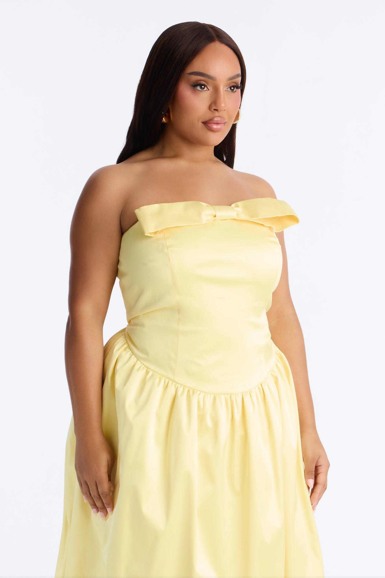 Darling Bow Satin Midi Dress - Butter Yellow Female Product Image
