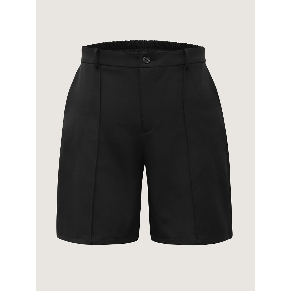 Plus Size Pin Tuck Straight-Leg Shorts Women Black At the Office Straight Leg Office Shorts BloomChic 14-16/1X Product Image