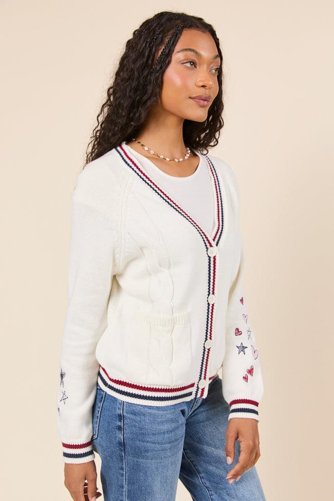 Brie Striped Trim Varsity Long Sleeve Cardigan FINAL SALE Product Image