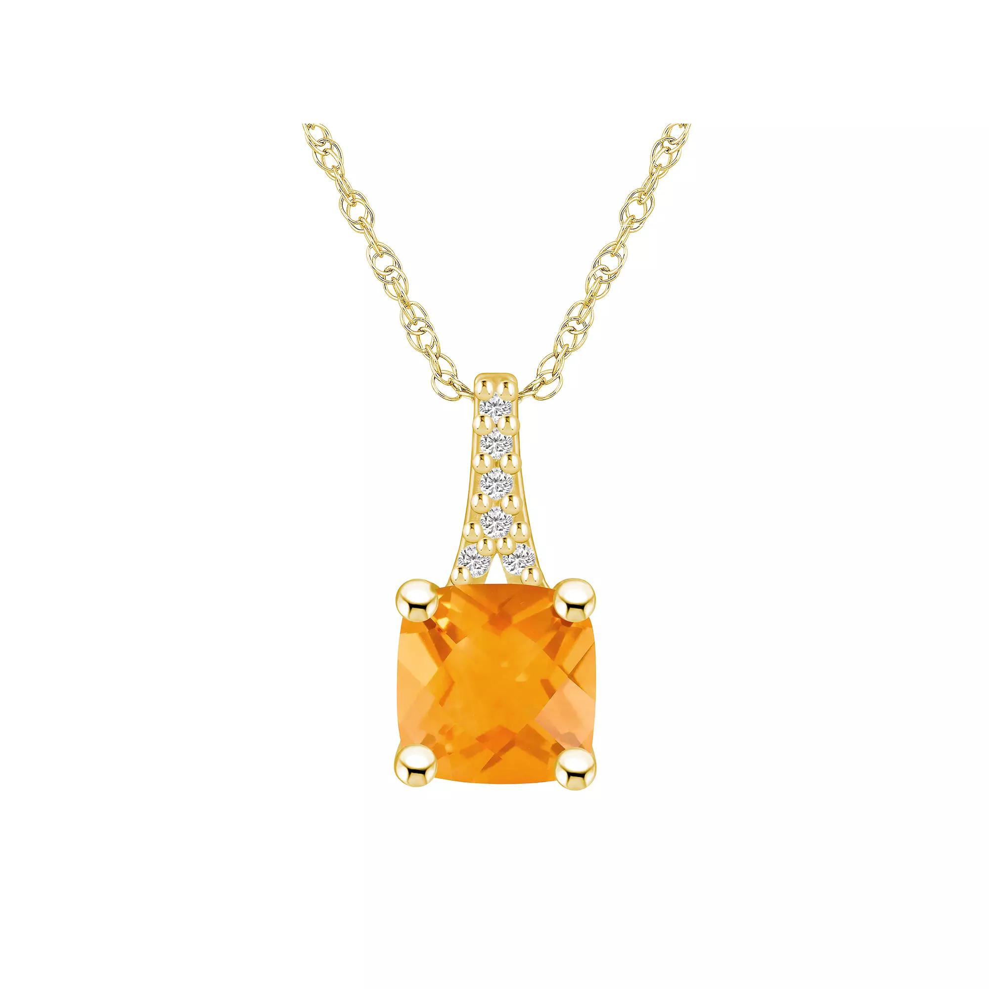Alyson Layne 10k Gold Cushion Gemstone Diamond Accent Pendant Necklace, Women's, Size: 18", Citrine Product Image