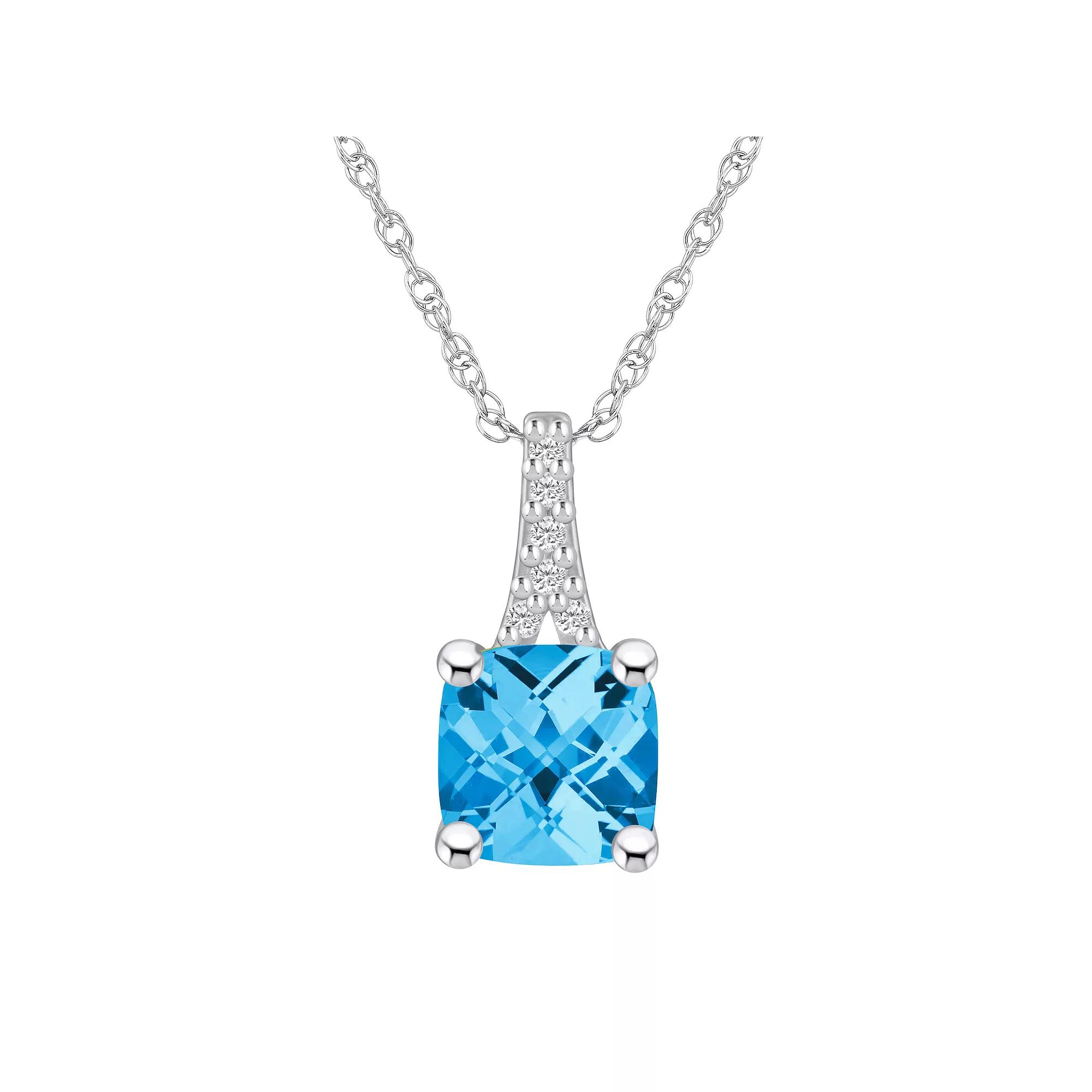 Alyson Layne 10k White Gold Cushion Gemstone Diamond Accent Pendant Necklace, Women's, Size: 18", Blue Topaz Product Image