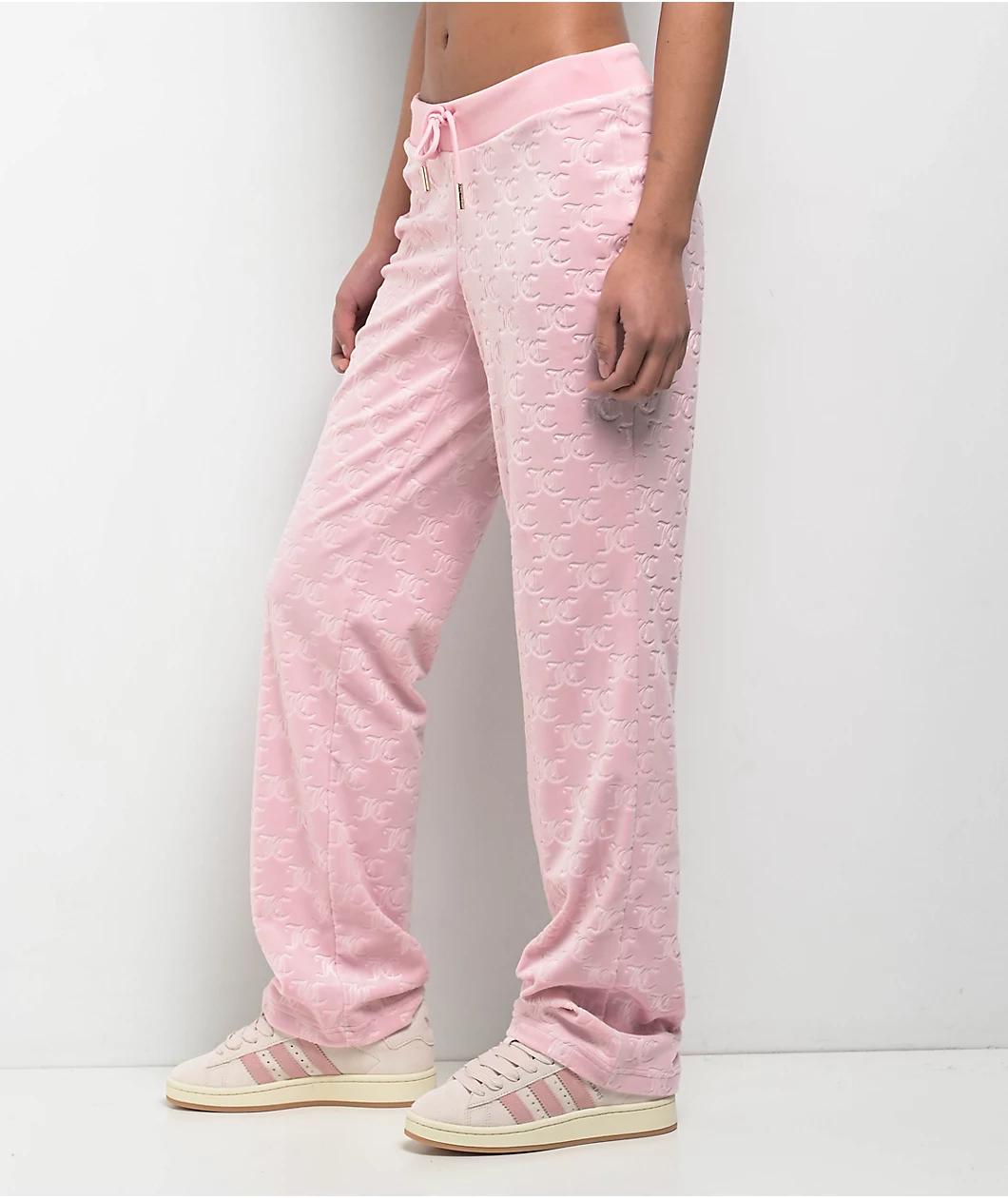 Juicy Couture Embossed Whisper Pink Velour Track Pants Product Image