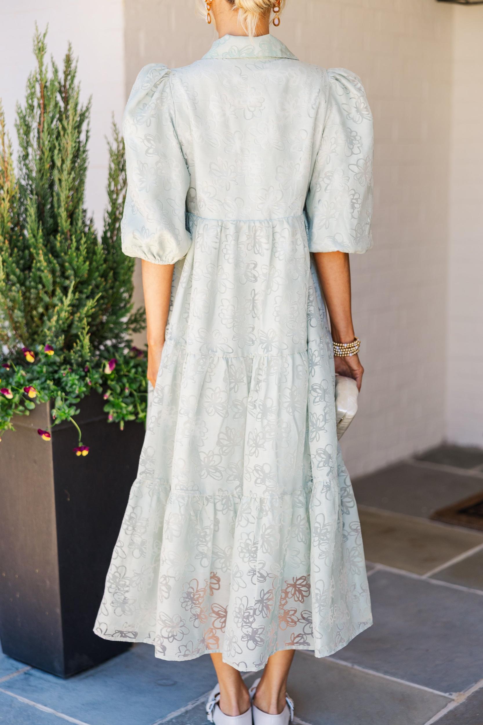 Love Found Sage Green Floral Tiered Midi Dress Female Product Image