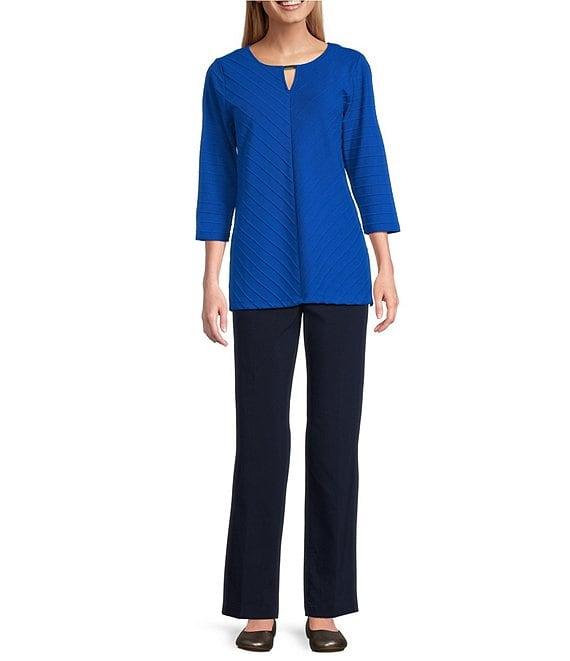 Allison Daley 3/4 Sleeve Keyhole Neck Spaced Ottoman Knit Top Product Image