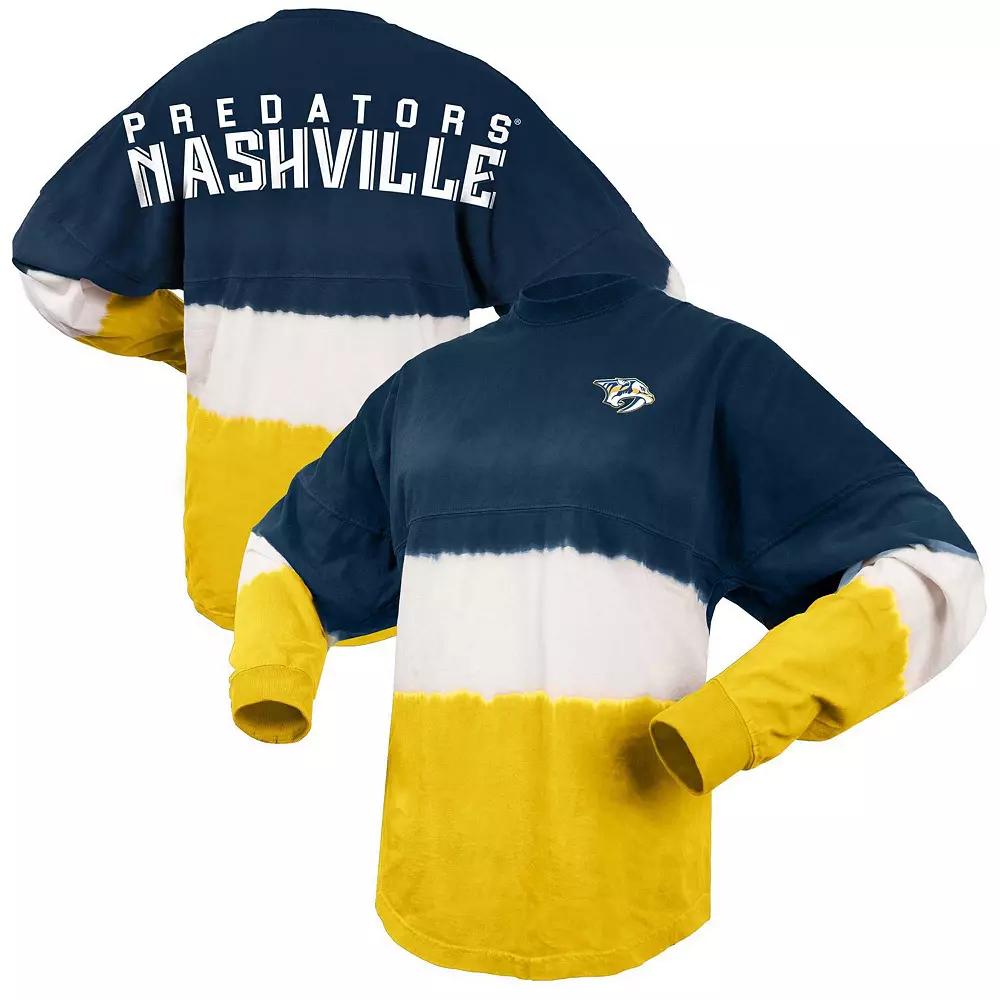 Women's Fanatics Branded Navy/Gold Nashville Predators Ombre Long Sleeve T-Shirt, Size: Small, Pdt Blue Product Image