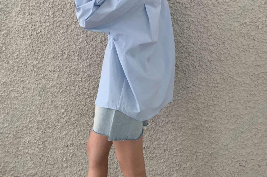 Long-Sleeve Plain Loose-Fit Shirt Product Image