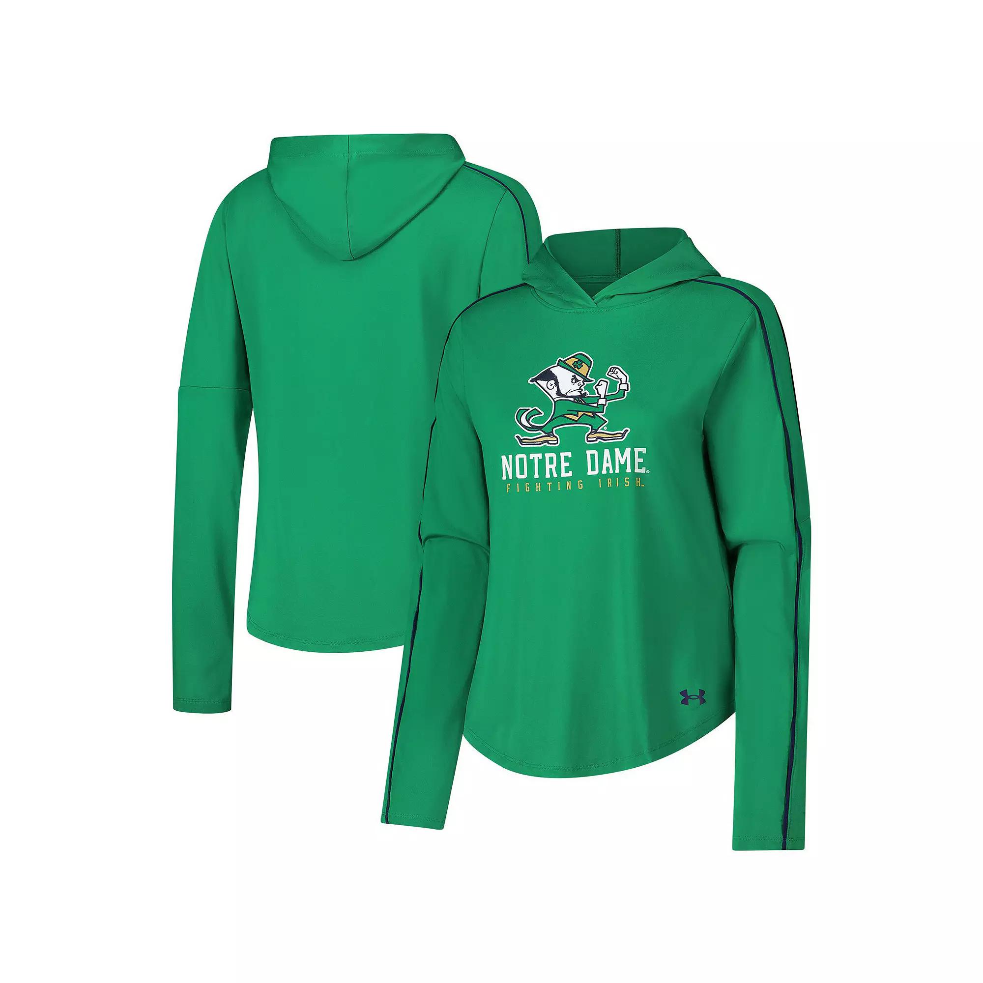 Women's Under Armour Green Notre Dame Fighting Irish Game Day Knockout Long Sleeve Hooded T-Shirt, Size: Small Product Image