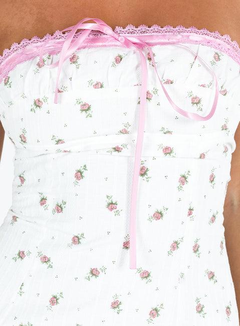 Mulley Strapless Mini Dress White / Pink Floral Product Image