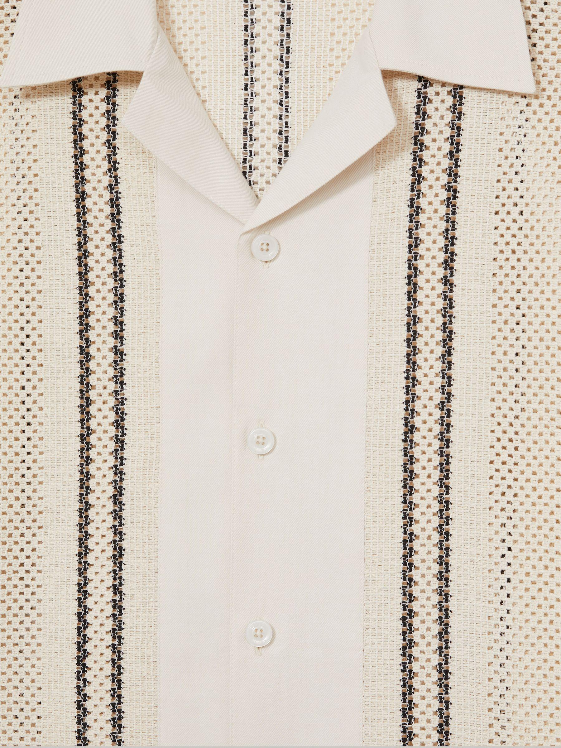 Crochet Stripe Cuban-Collar Shirt in Off White/Navy Product Image