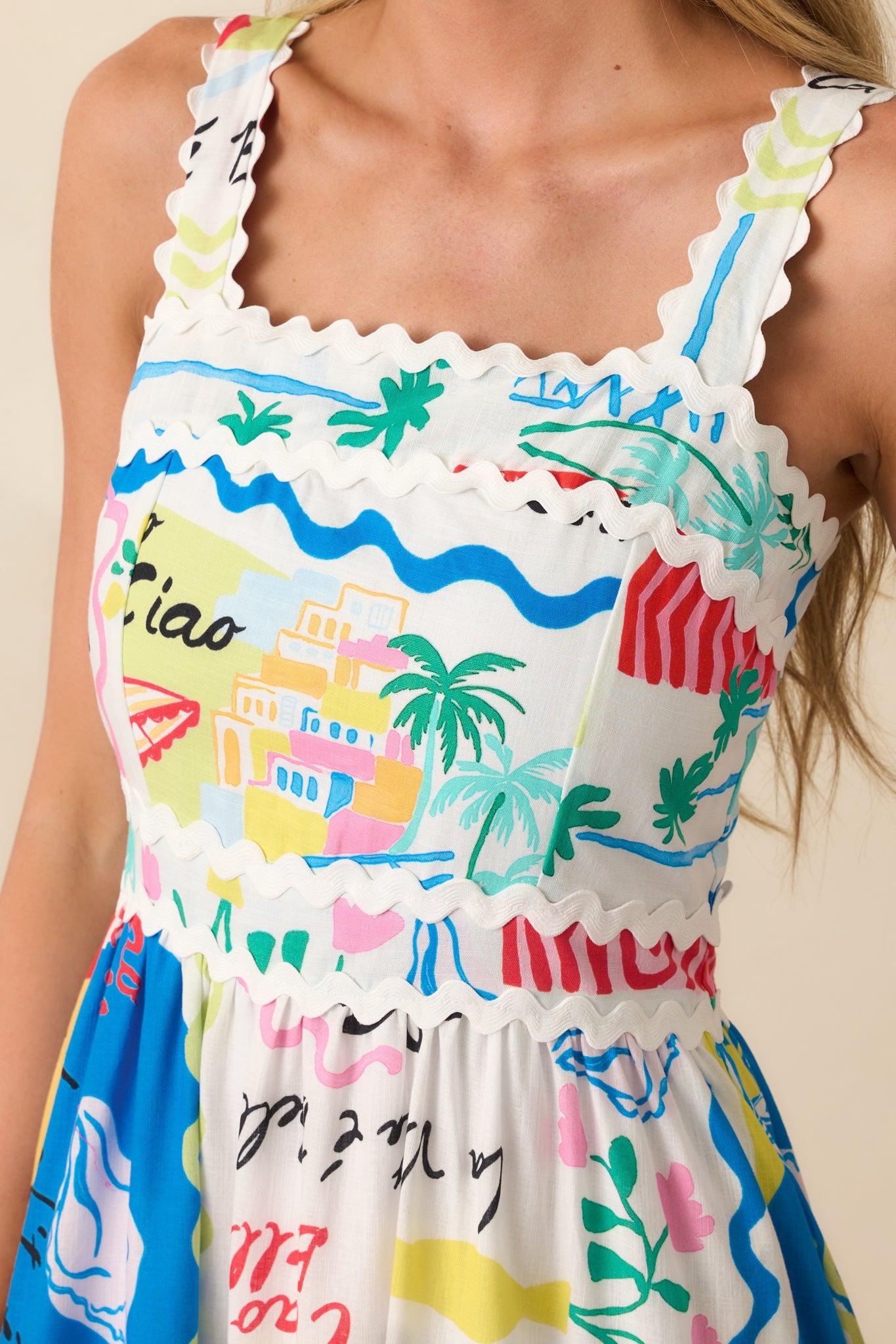 Prosperina Florence Multi Tropical Print Linen Maxi Dress Product Image