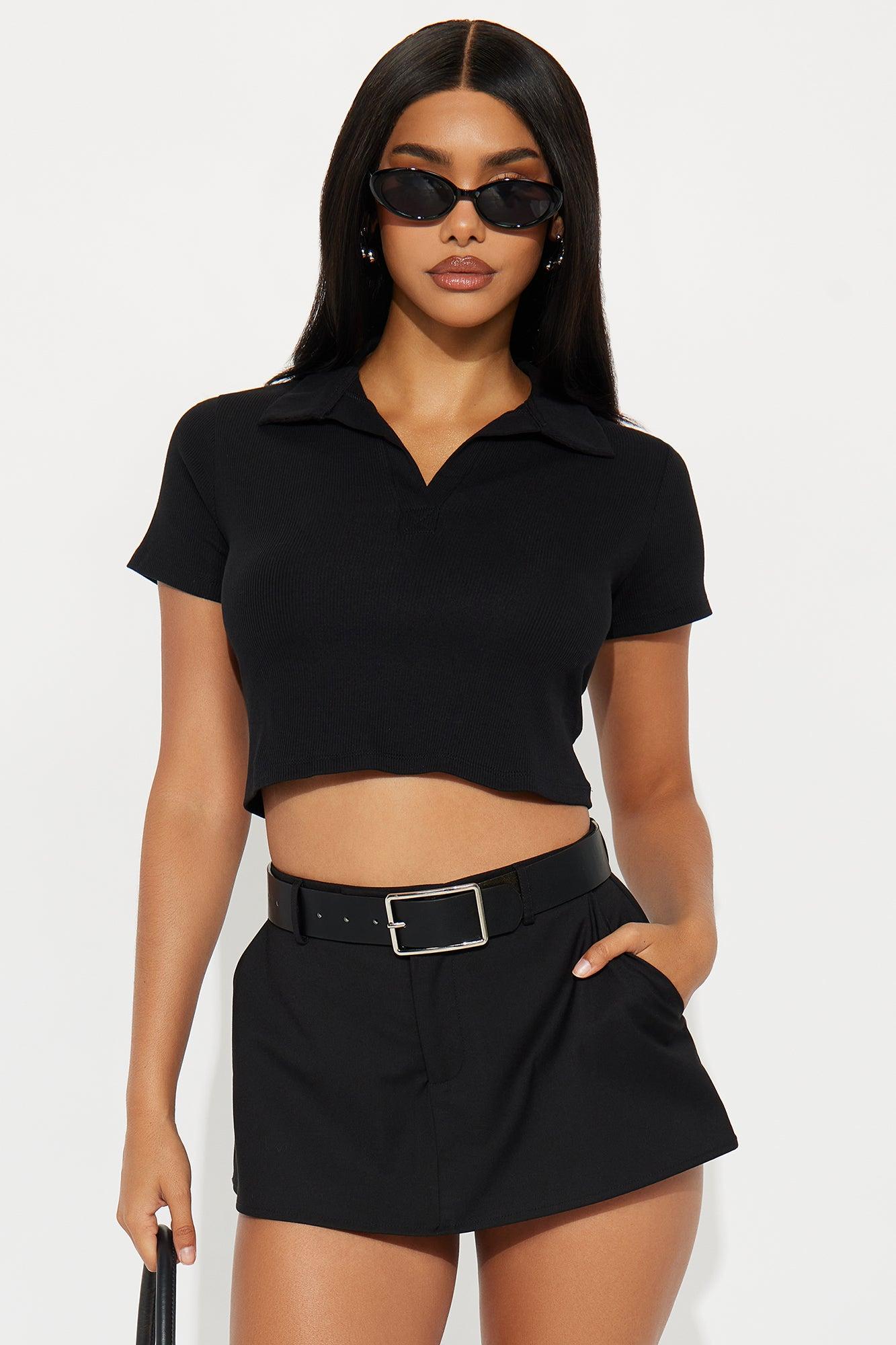 Jayla Cropped Short Sleeve Polo - Black Female Product Image