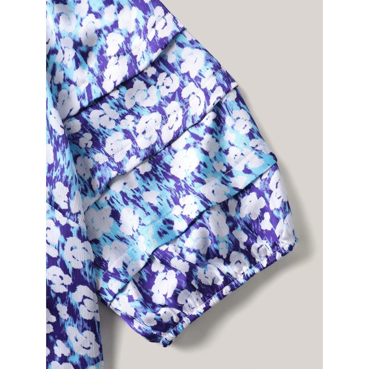Plus Size Multicolor Cloud Print Shirred Collar Tiered Sleeve Blouse Women Half Sleeve Notched collar Everyday-Elegant Blouses BloomChic 18-20/2X Product Image