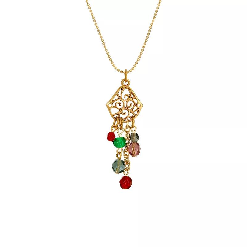 1928 Gold-Tone Filigree Adjustable Necklace with Colored Beads, Womens, Multi Product Image