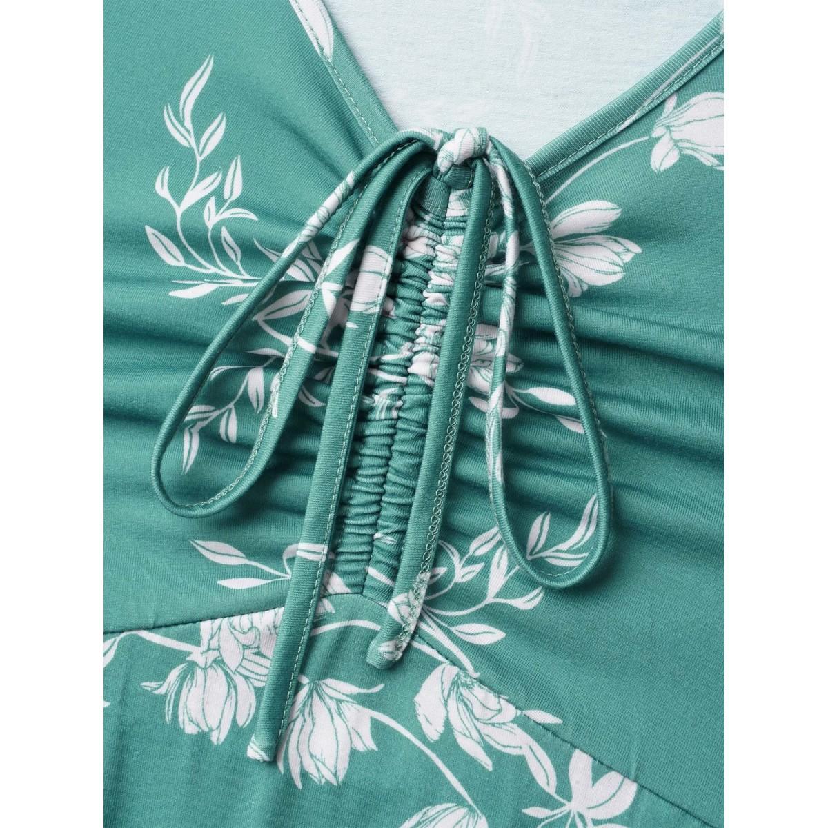 Plus Size Feels like Spring Printed Drawstring Midi Dress Greenbean Women Casual Gathered Knit Dresses Bloomchic 14-16/1X Product Image