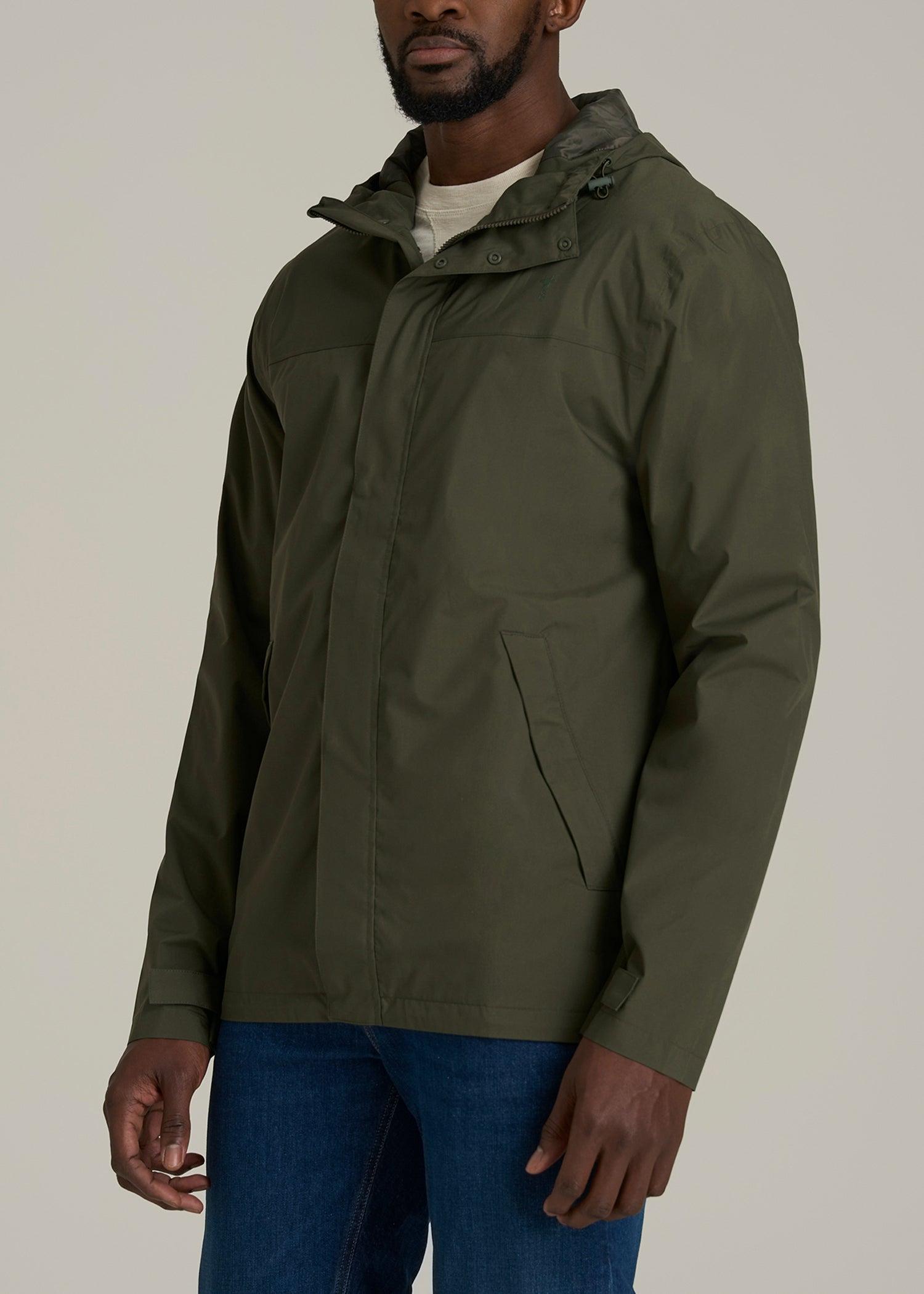 Lightweight Rain Jacket for Tall Men in Dark Olive Green Male Product Image
