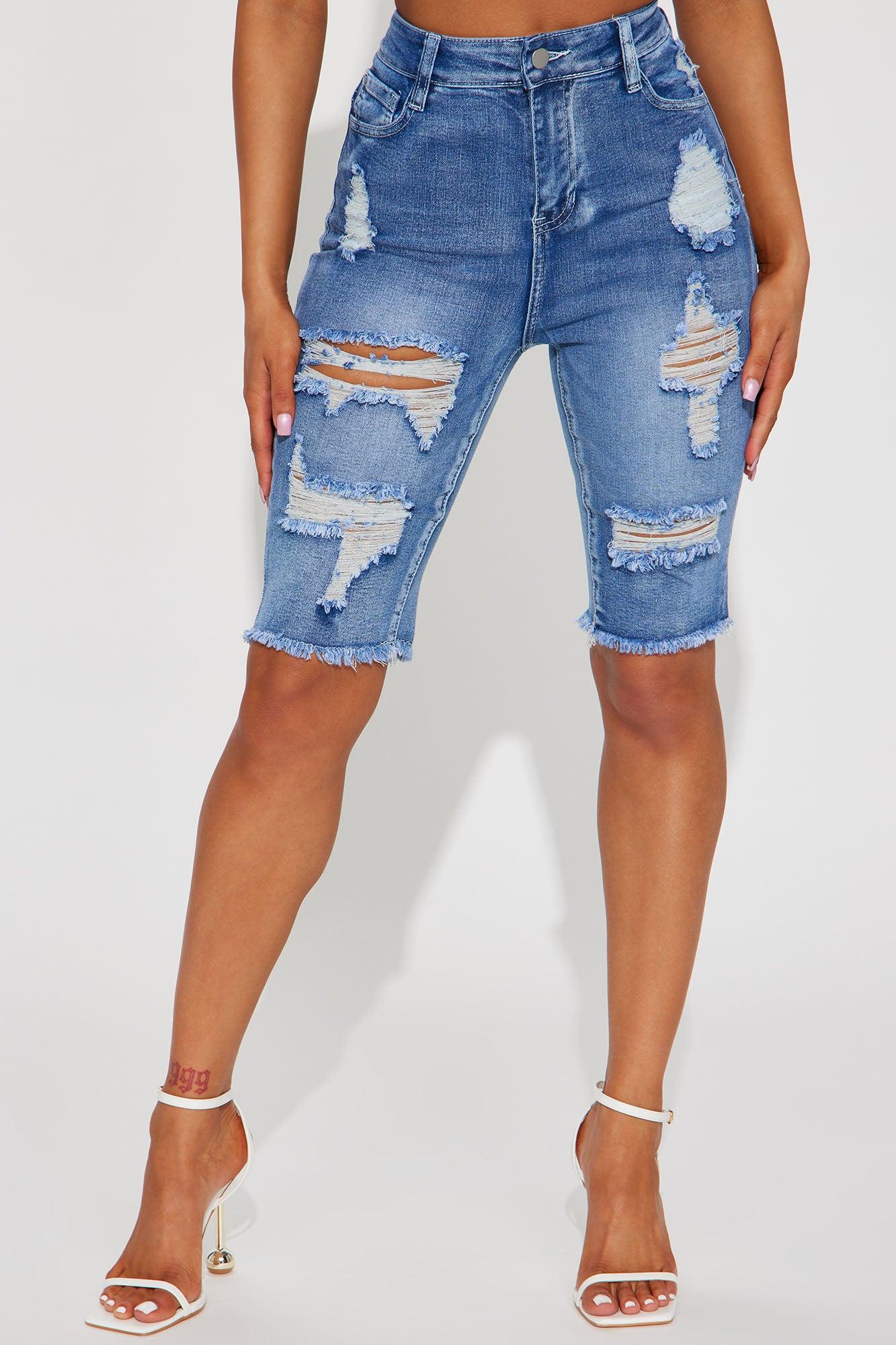 Hot Shot Stretch Denim Bermuda Shorts - Medium Wash Product Image