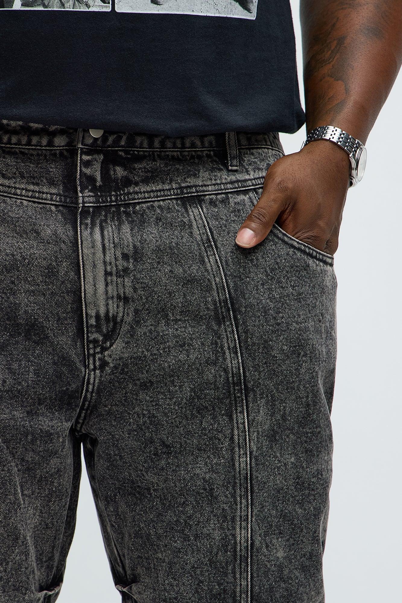 Stacked Slim Flare Gathered Jeans - Black Wash Product Image
