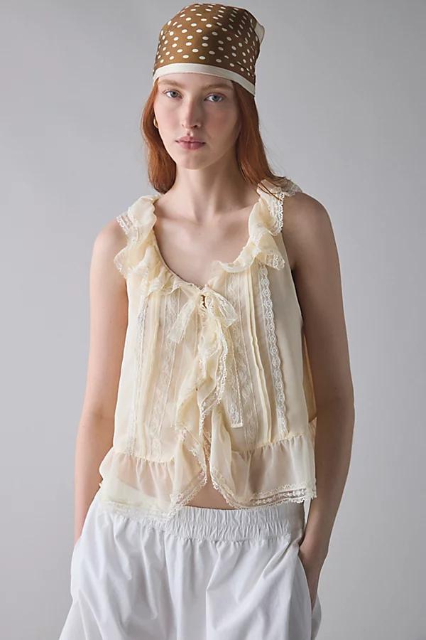 Kimchi Blue Cassie Cascading Ruffle Lace Trim Sleeveless Blouse Womens at Urban Outfitters Product Image