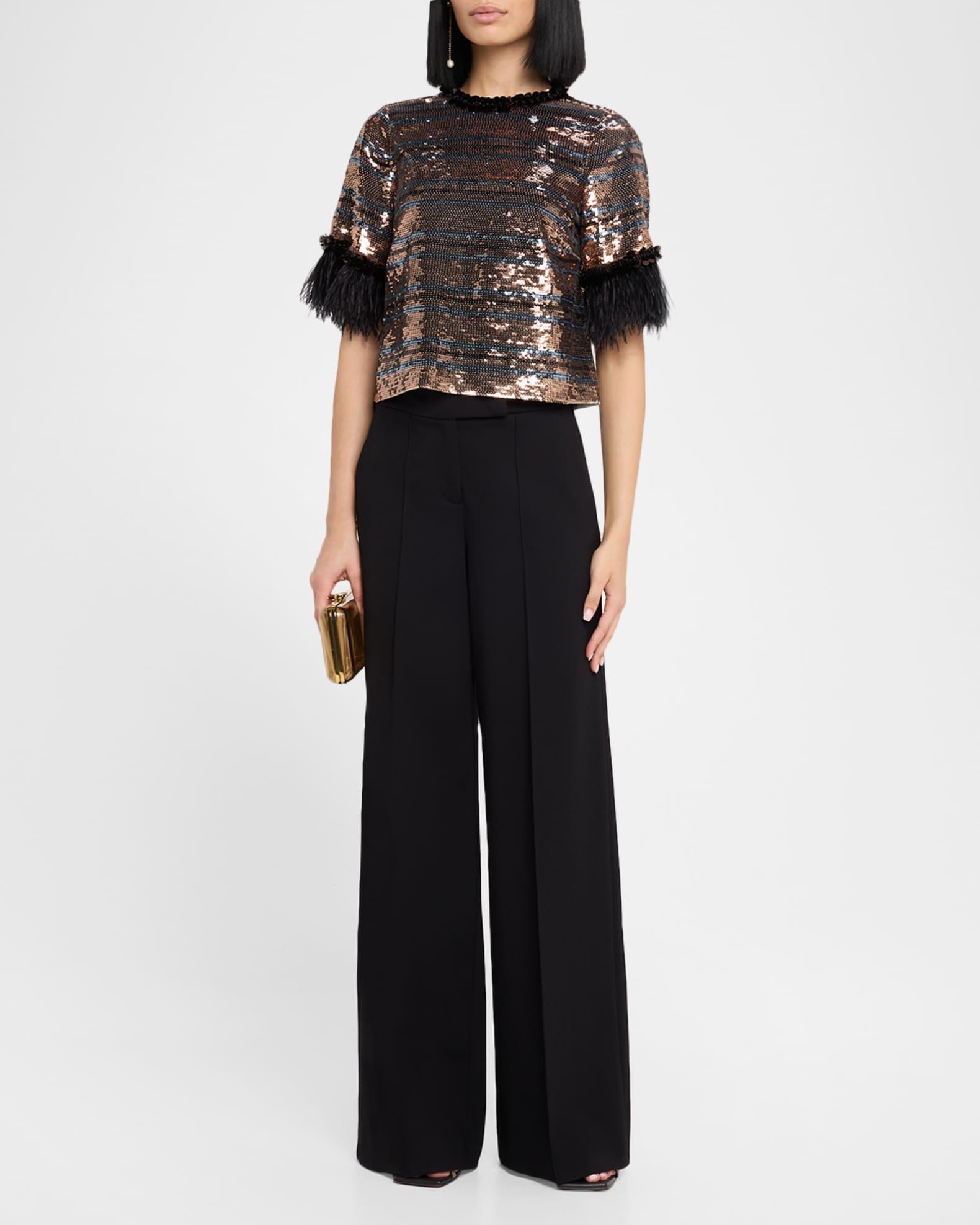 Sparkling Shine Feather-Cuff Sequin Blouse Product Image