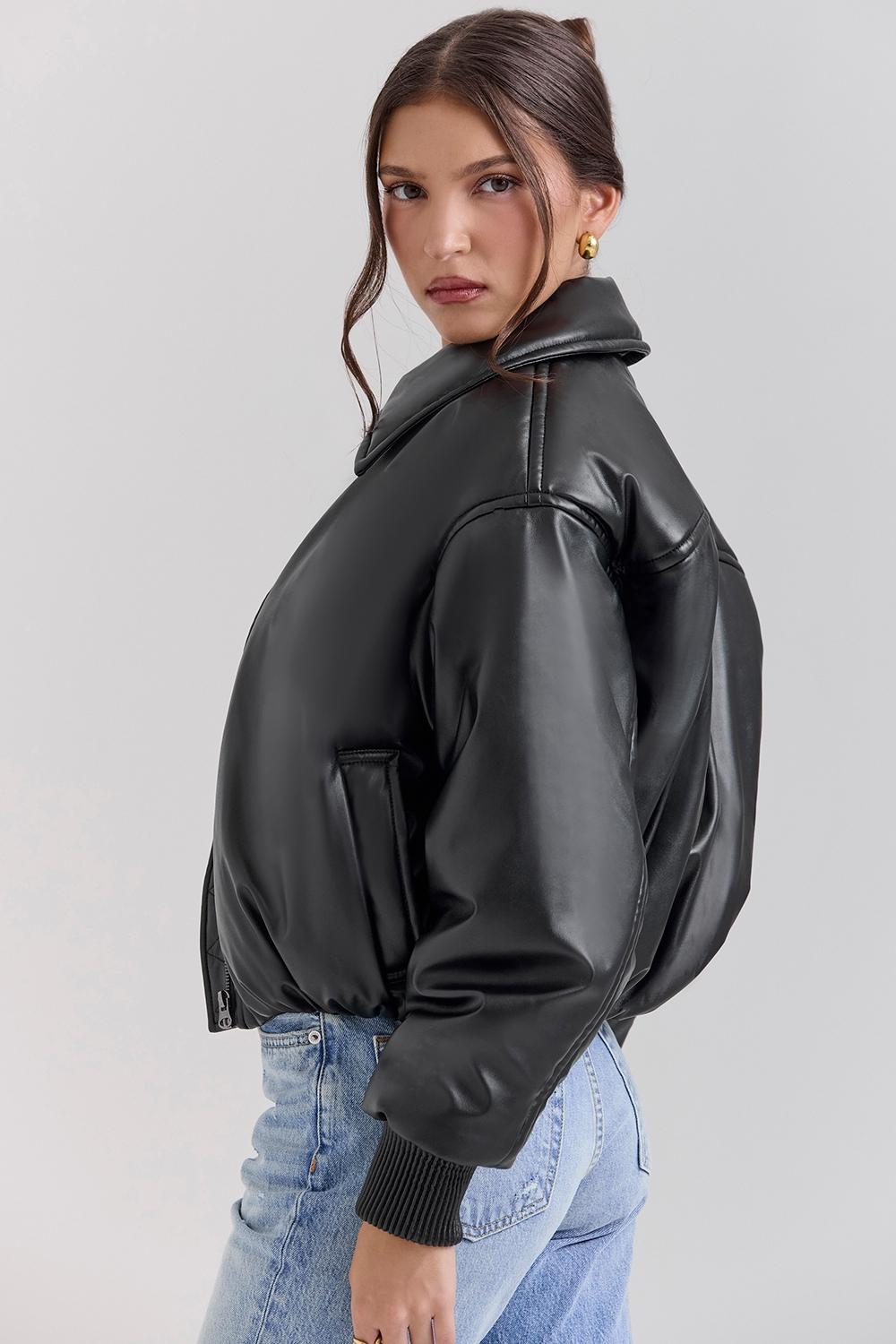 Sante  black vegan leather bomber jacket - sale Product Image