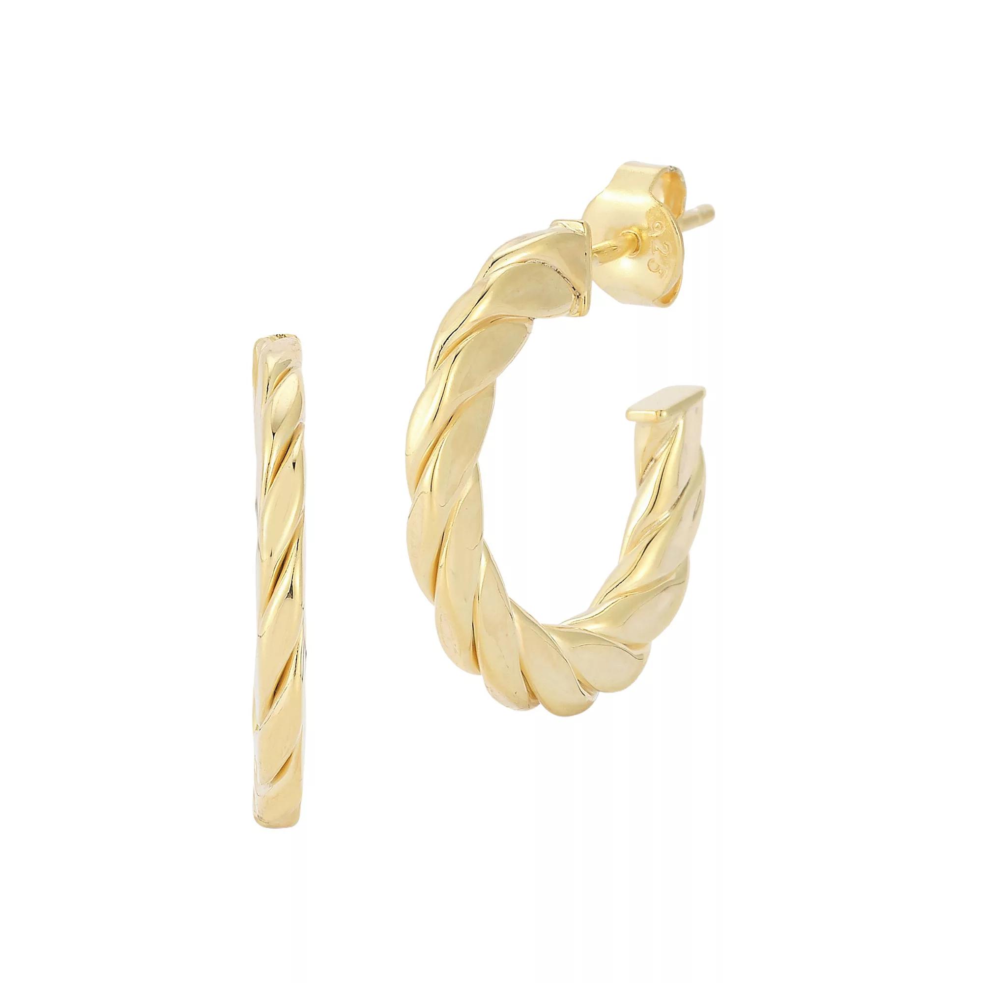 Sunkissed Sterling 14k Gold Over Silver Small Flat Twist Hoop Earrings, Women's, Yellow Gold Tone Product Image