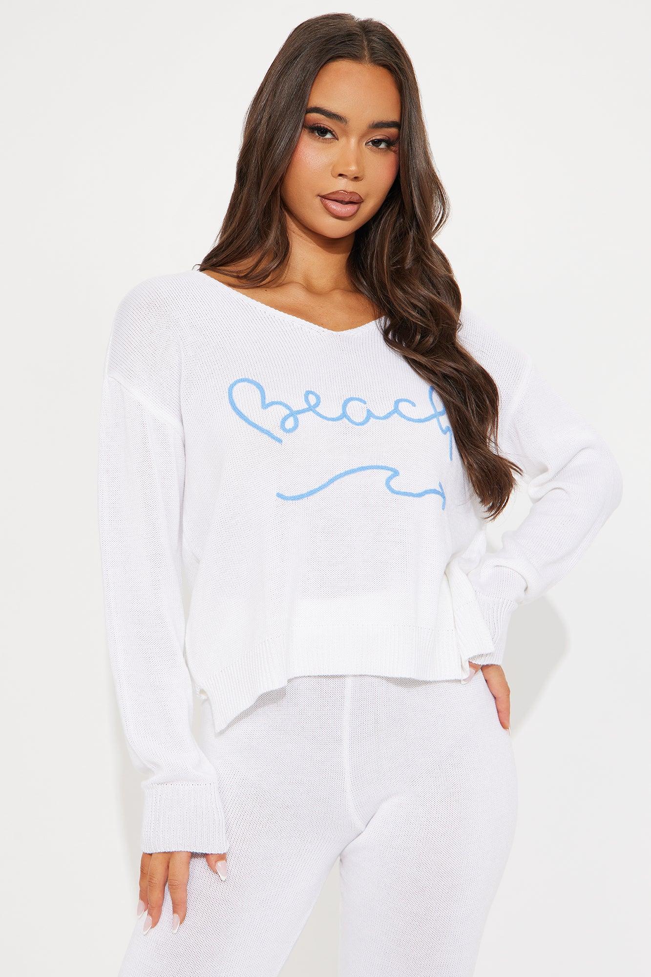 Lounging By The Beach Sweater Pant Set - Ivory Product Image