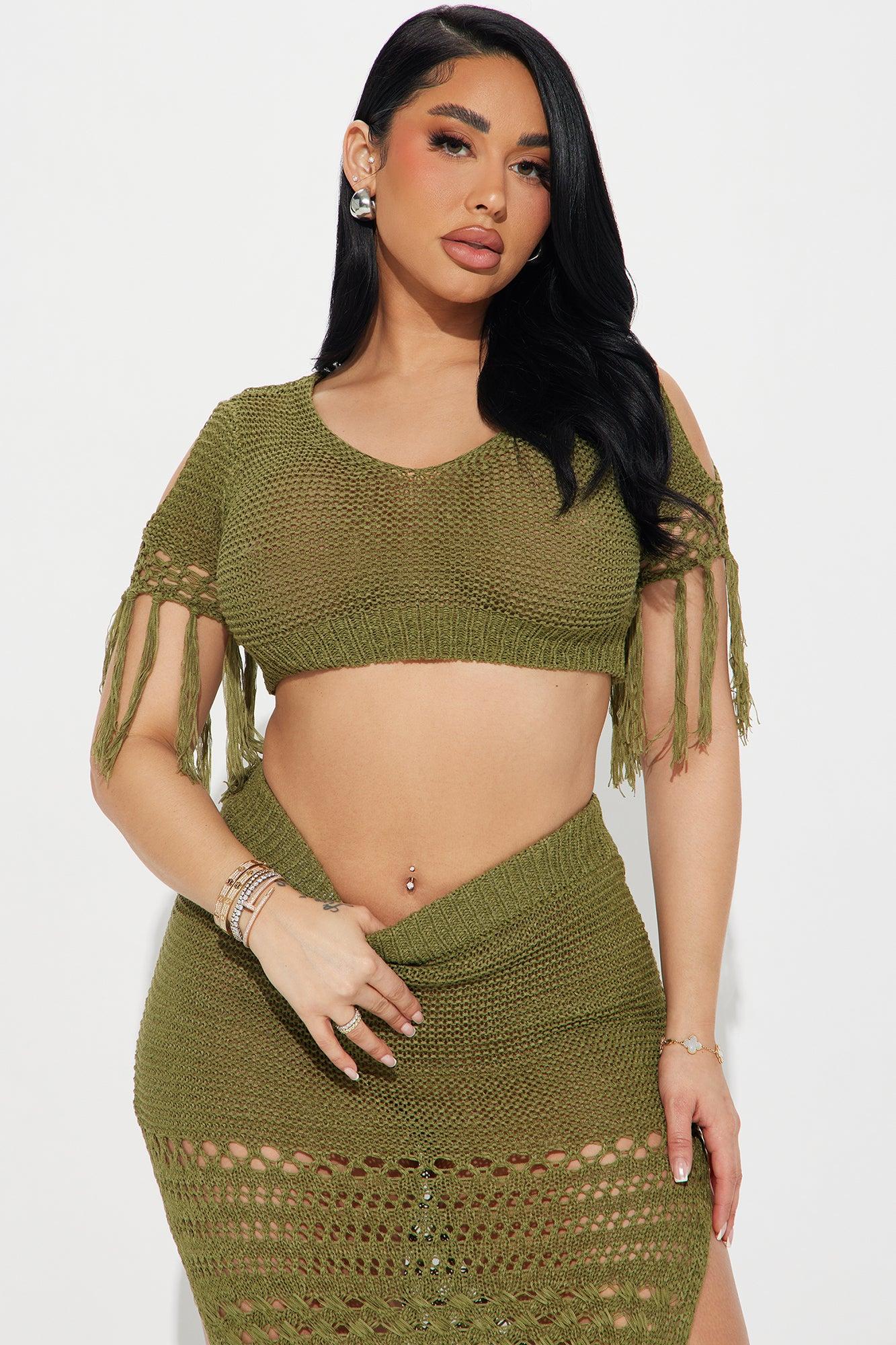 Get Away With It Crochet Skirt Set - Olive Product Image