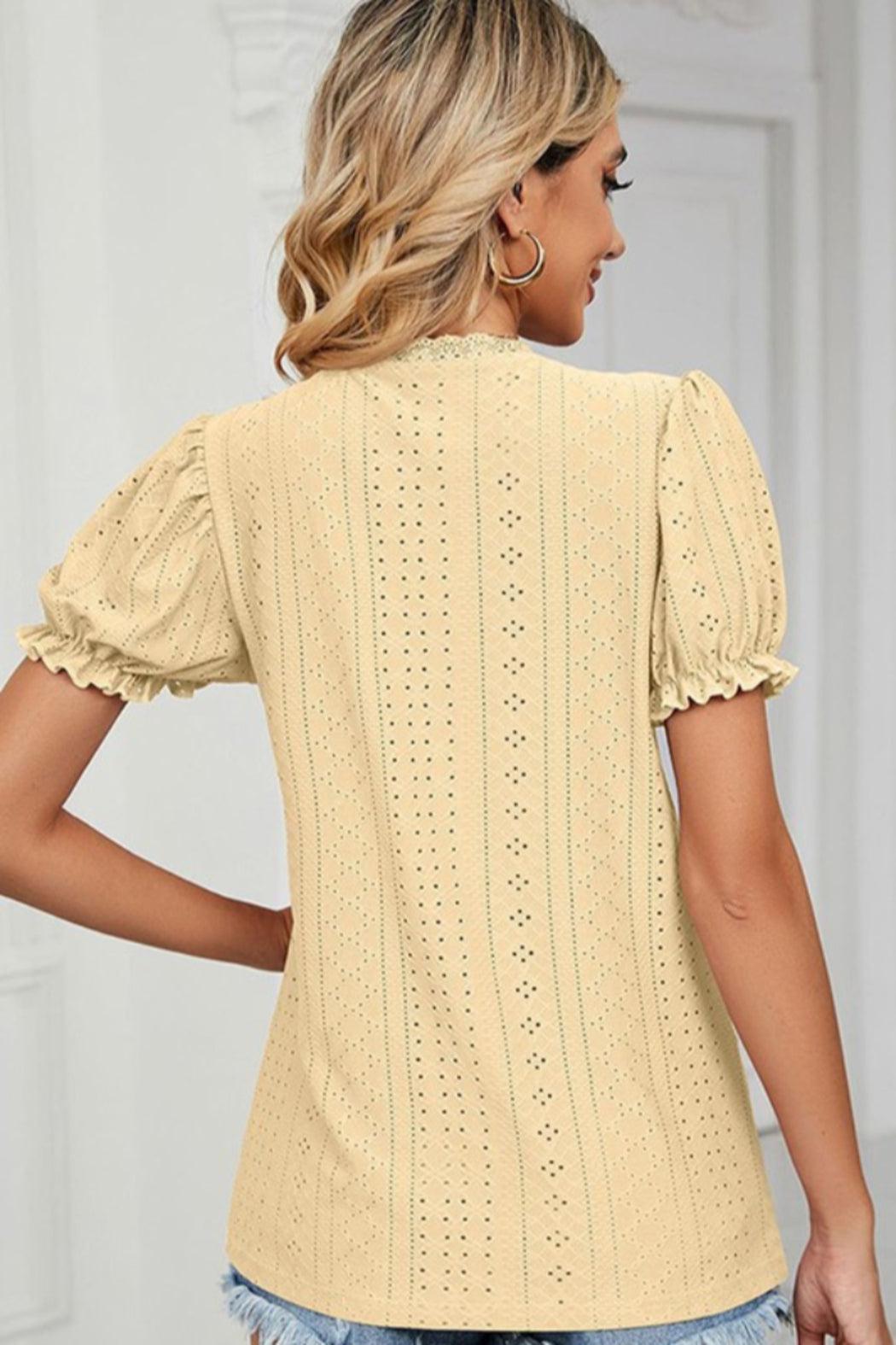 Eyelet Top with Puff Short Sleeve Product Image