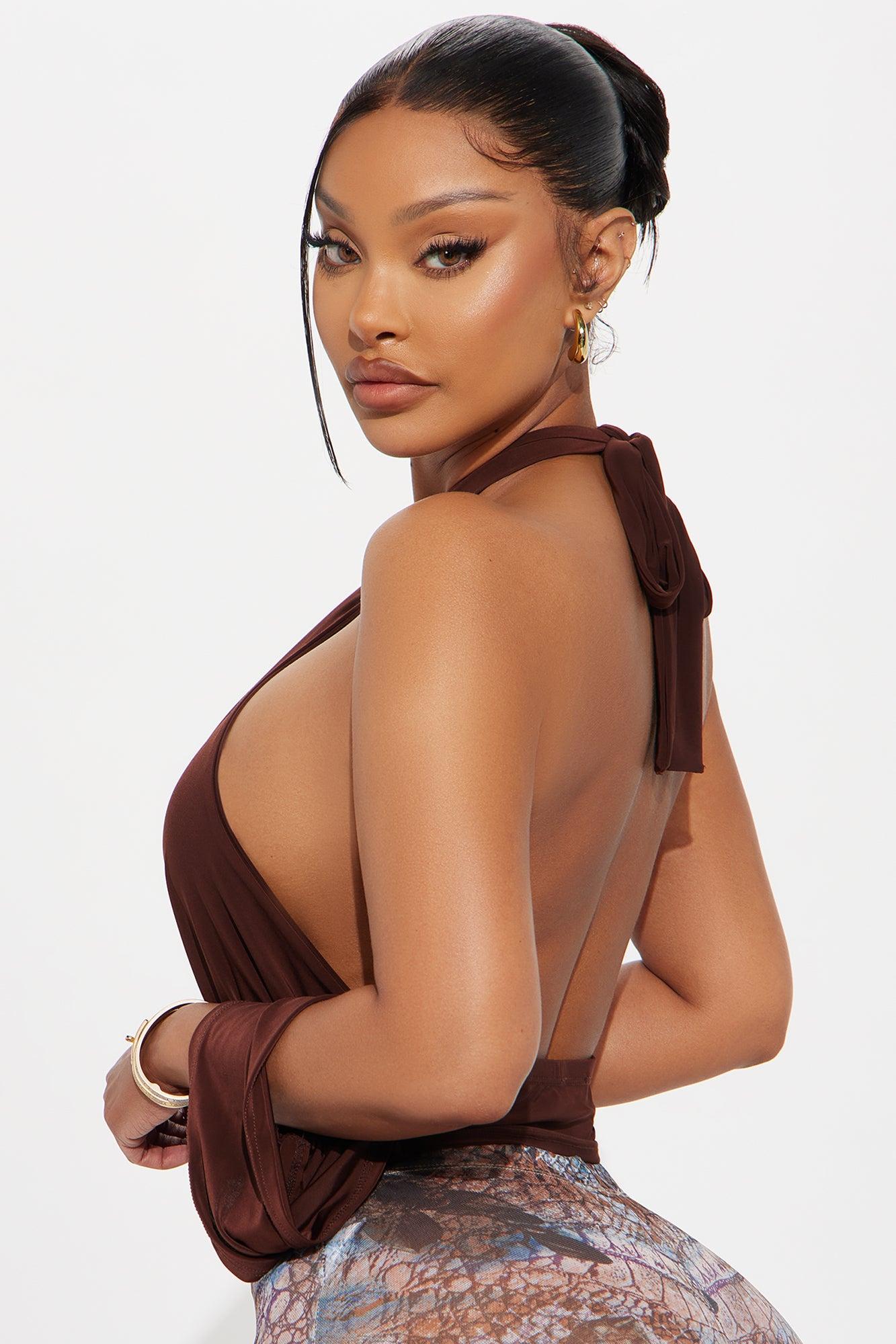 Joni Y Neck Backless Halter Top - Chocolate Female Product Image