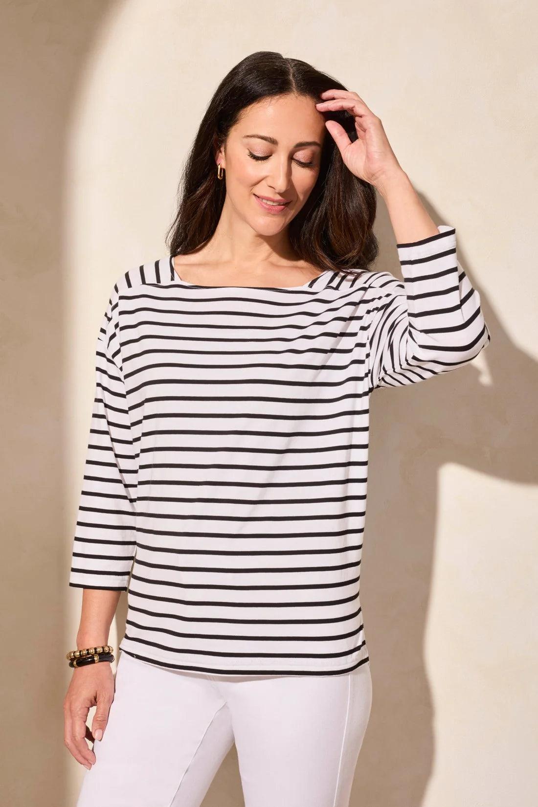 Stripe Jersey Boat Neck Top Product Image