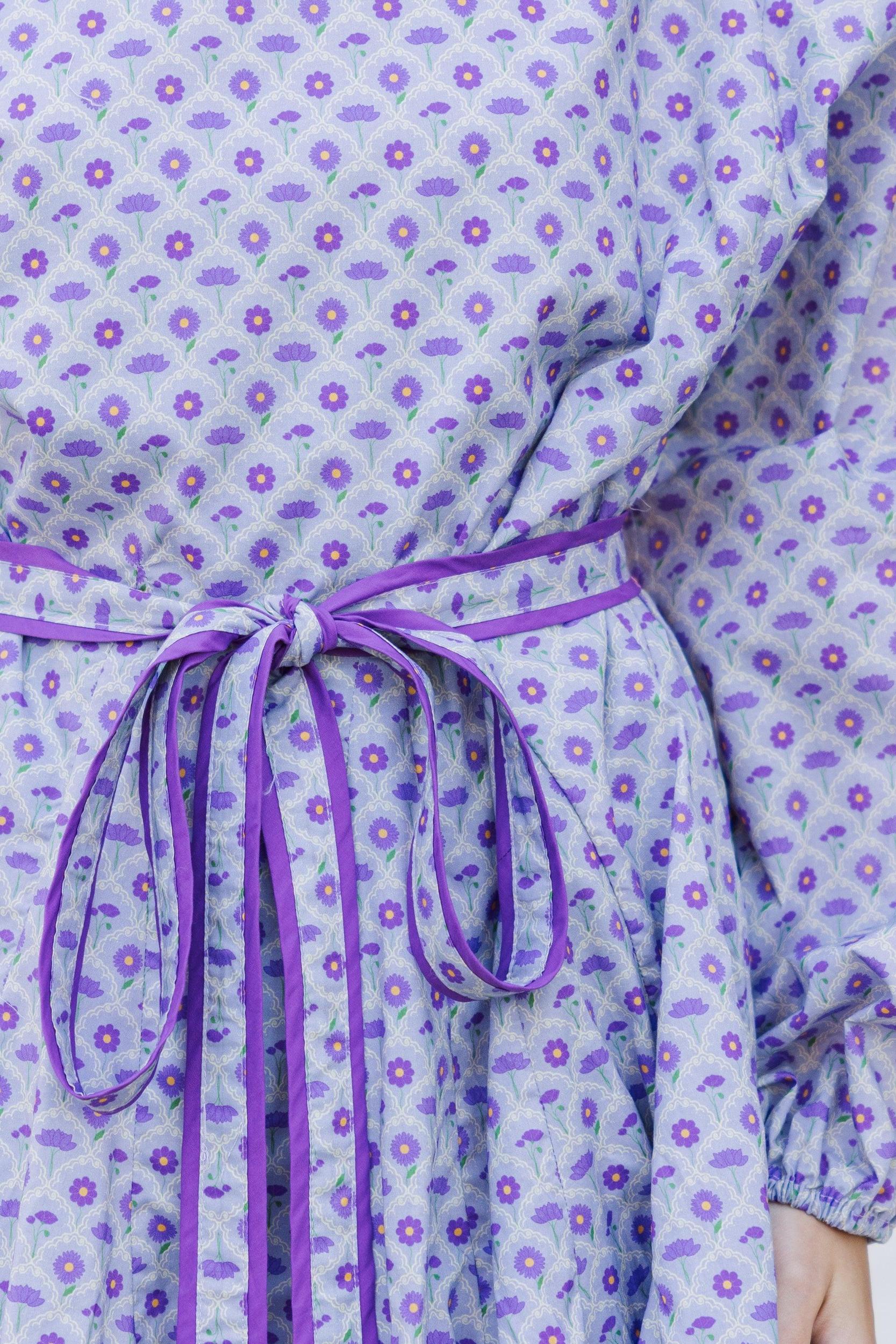 Stay Close Lavender Purple Medallion Tied Waist Dress Female Product Image