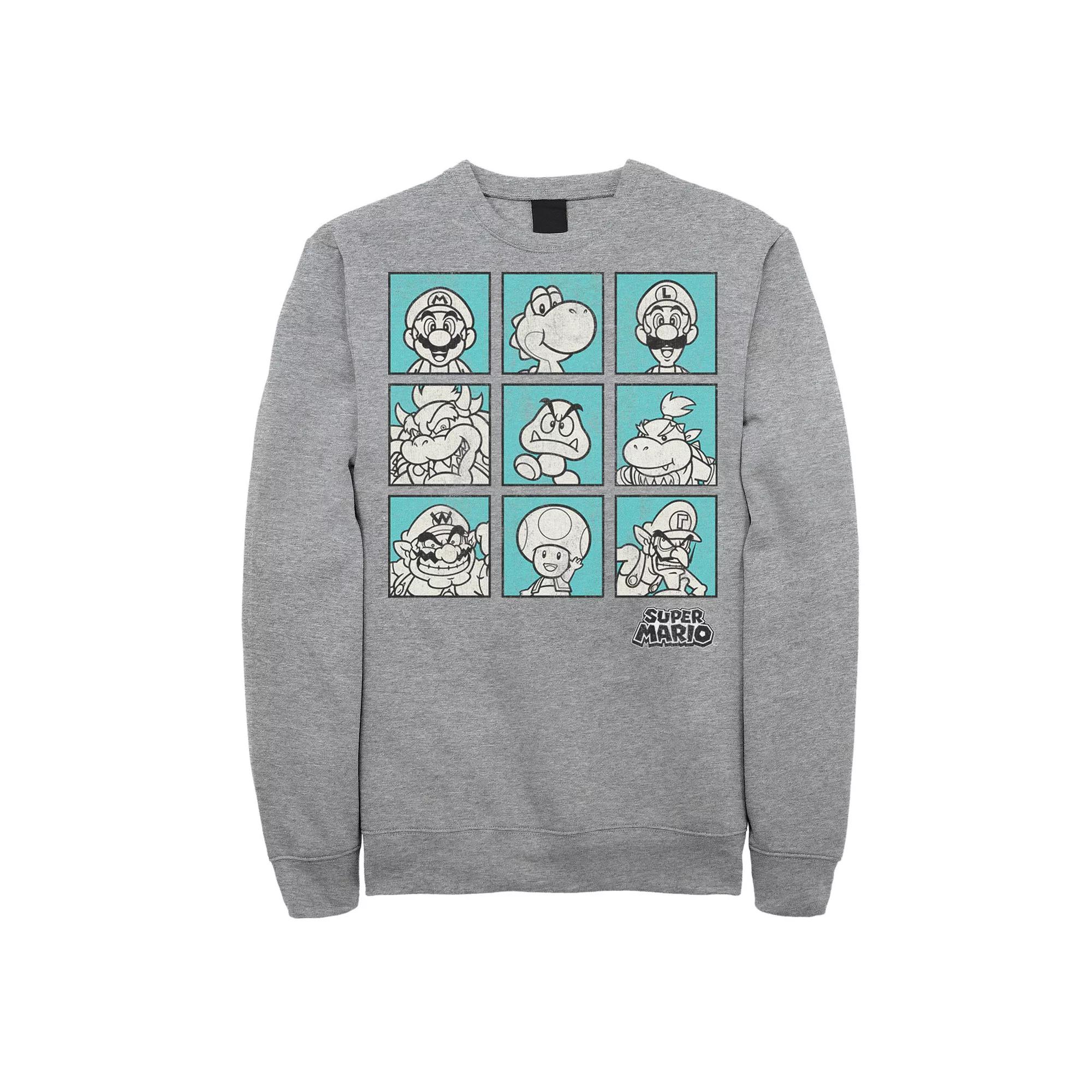 Big & Tall Nintendo Super Mario Teal Character Boxes Graphic Fleece Pullover, Men's,  Product Image