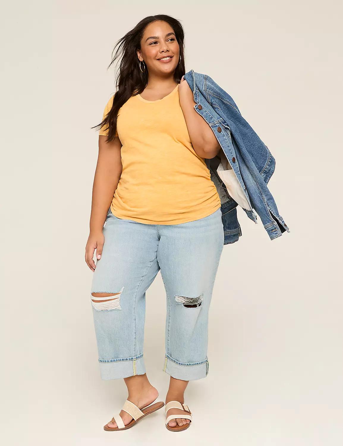 Short-Sleeve V-Neck Side-Ruched Tee Product Image