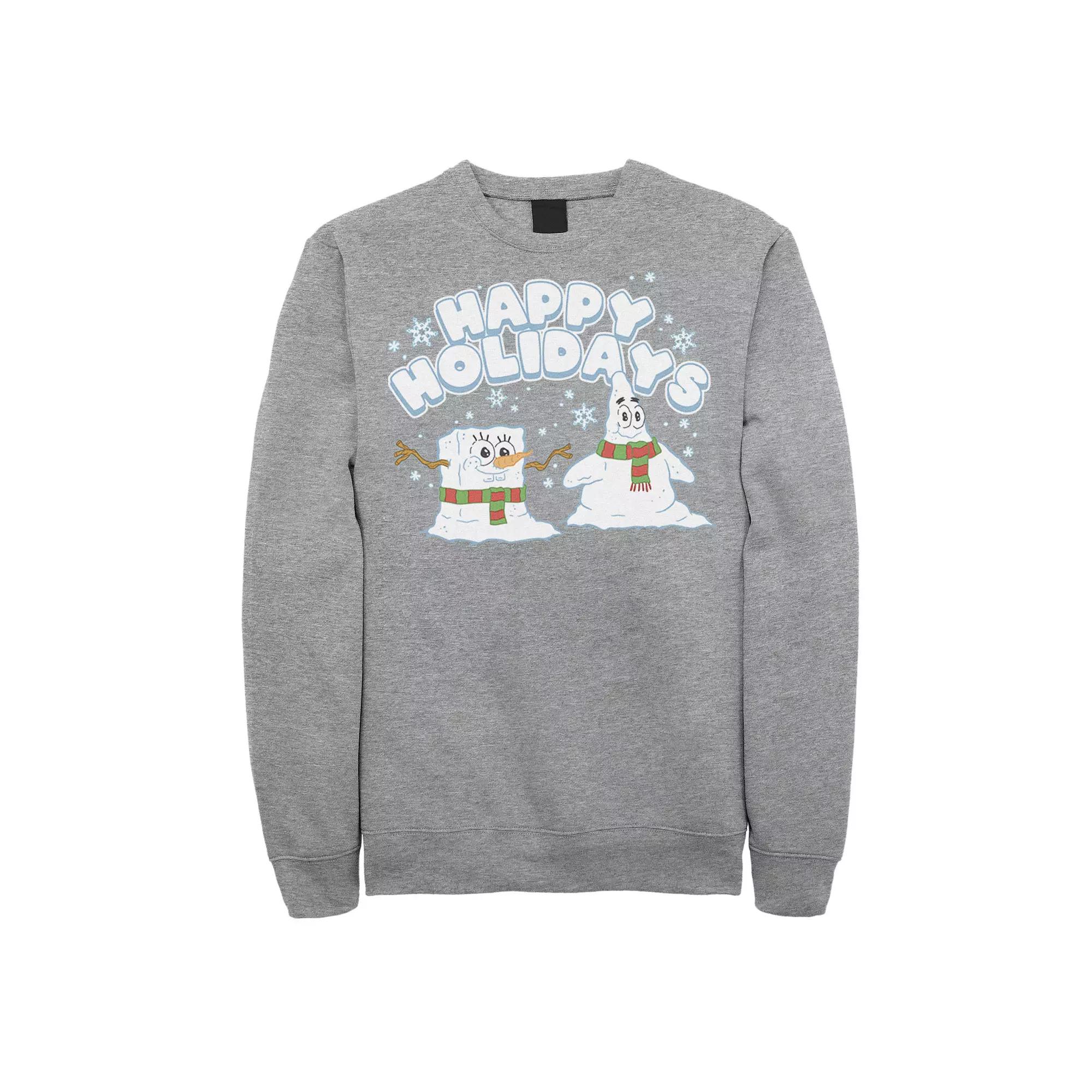 Men's Spongebob Squarepants Patrick Star Snowmen Happy Holidays Sweatshirt,  Product Image