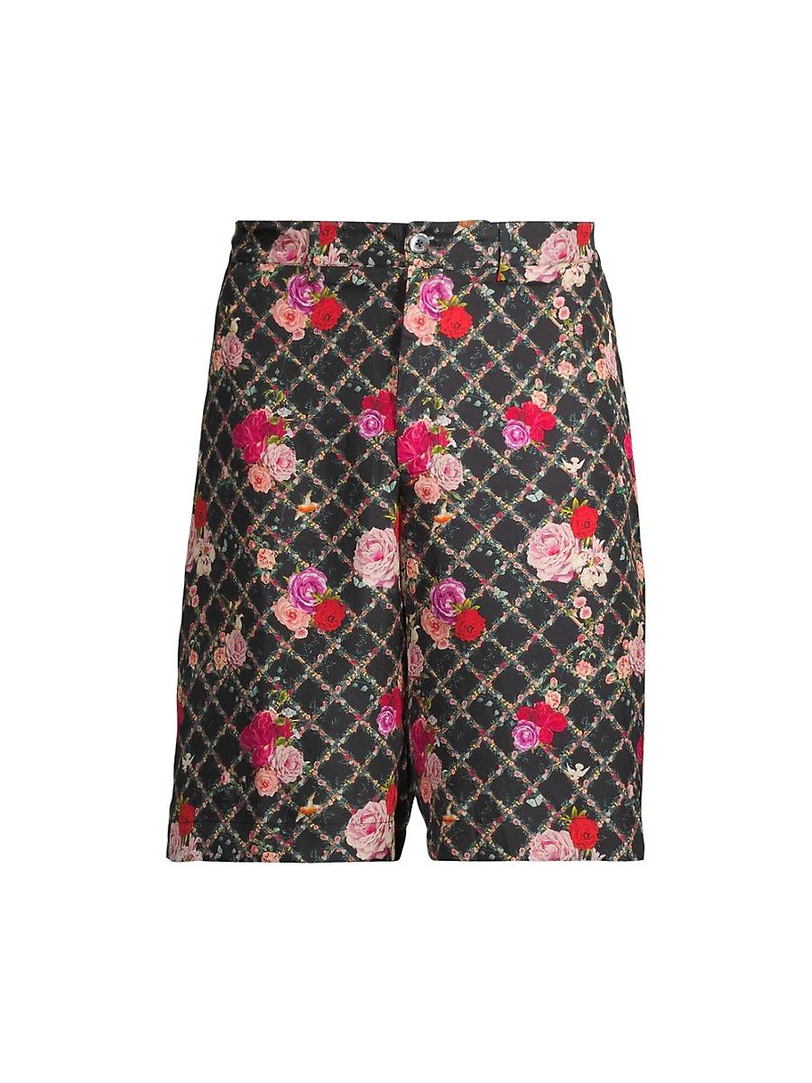 Mens Floral Grid Silk Shorts Product Image