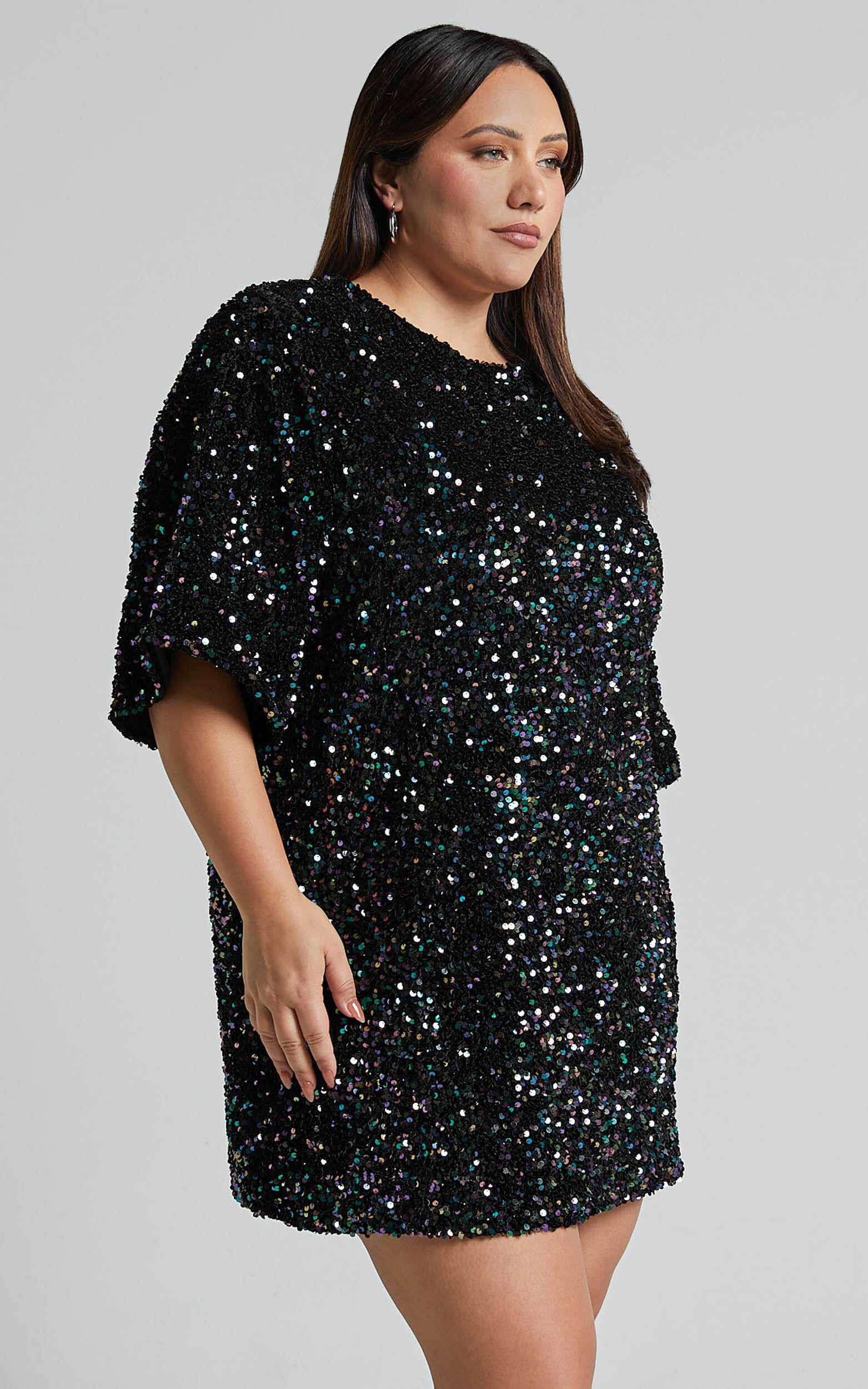 Valetta Mini Dress - Sequin low back shift dress in Midnight Blue Sequin Product Image