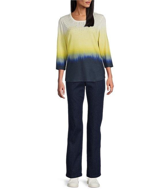 Allison Daley Embellished Ombre Print 3/4 Sleeve Crew Neck Knit Top Product Image