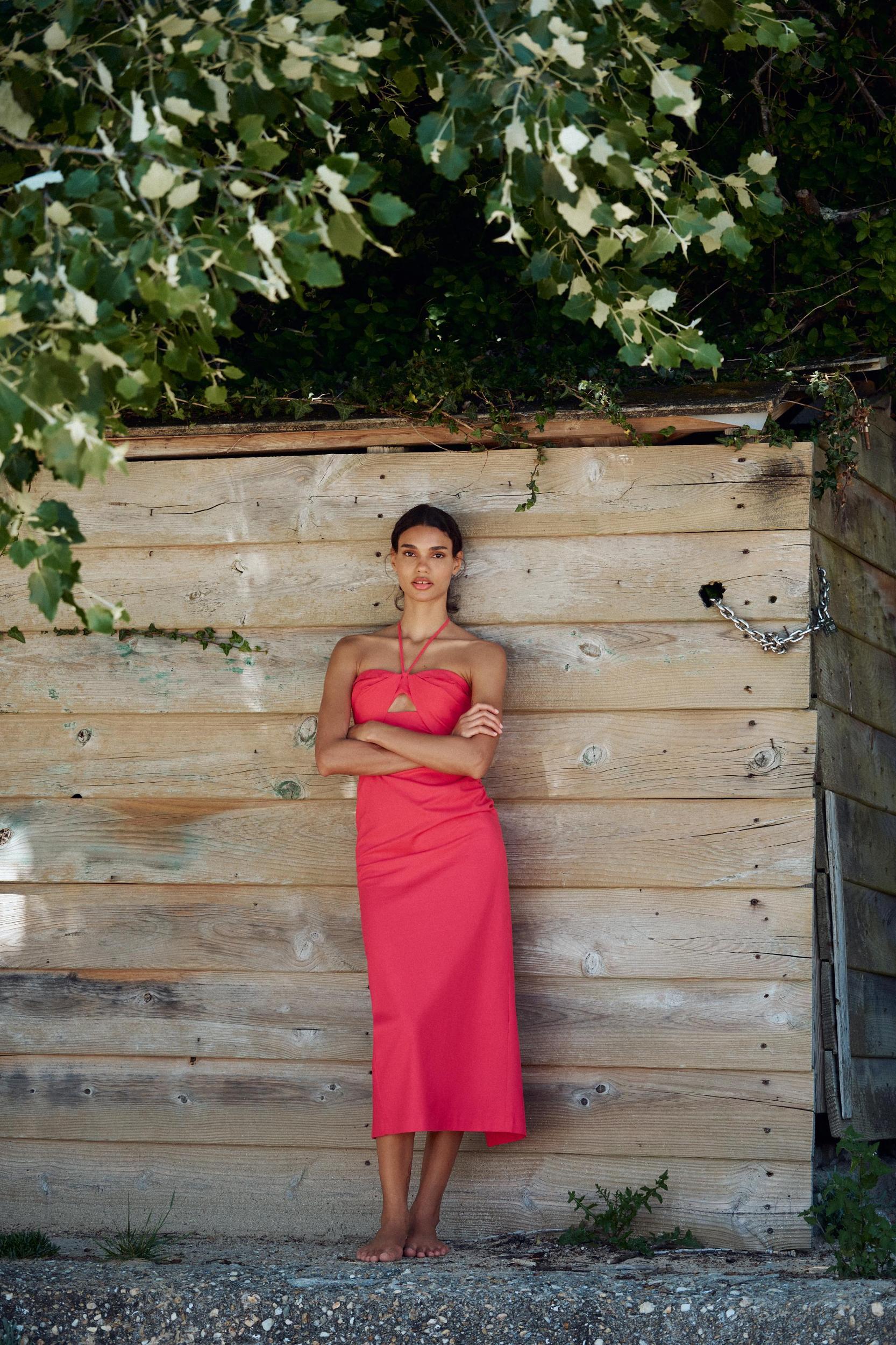 LINEN CUT OUT MIDI DRESS Product Image