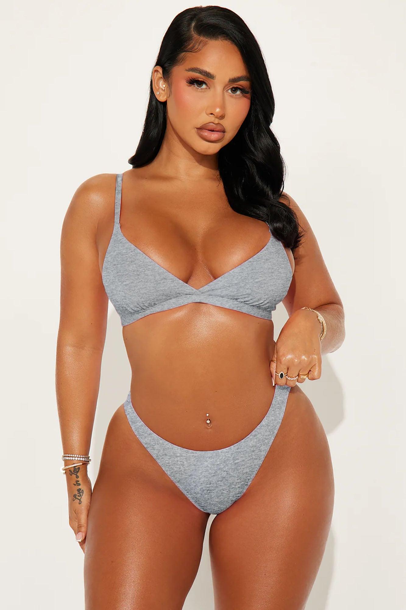 Nova Cotton Triangle Bralette - Heather Grey Product Image