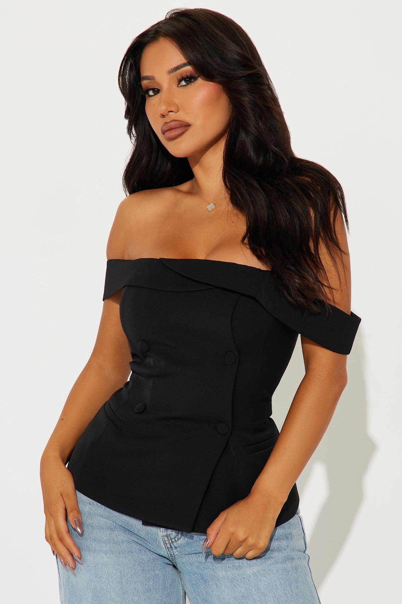 Aliah Double Breasted Top - Black Product Image