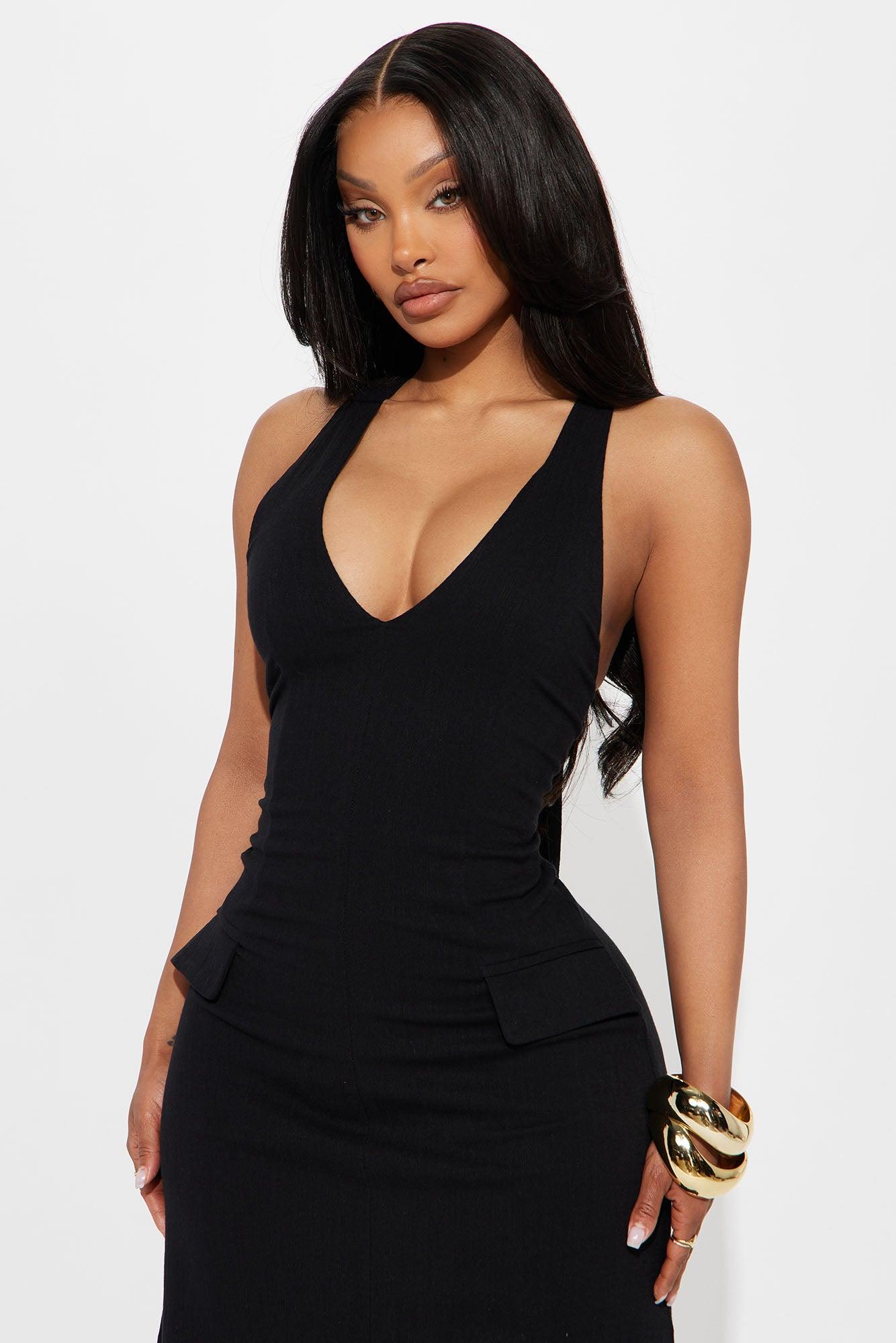 Monique Stretch Linen Maxi Dress - Black Product Image