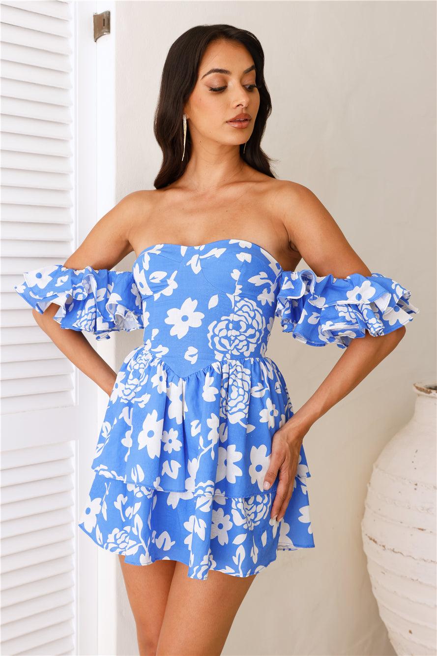Pictures For Dani Off Shoulder Mini Dress Blue Product Image
