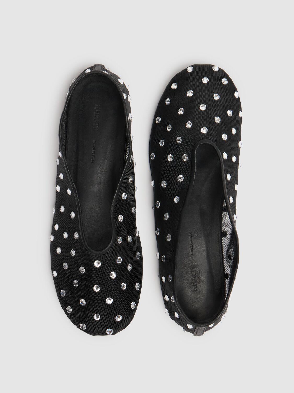 KHAITE Marcy Crystal-embellished Mesh Flats In Black Product Image