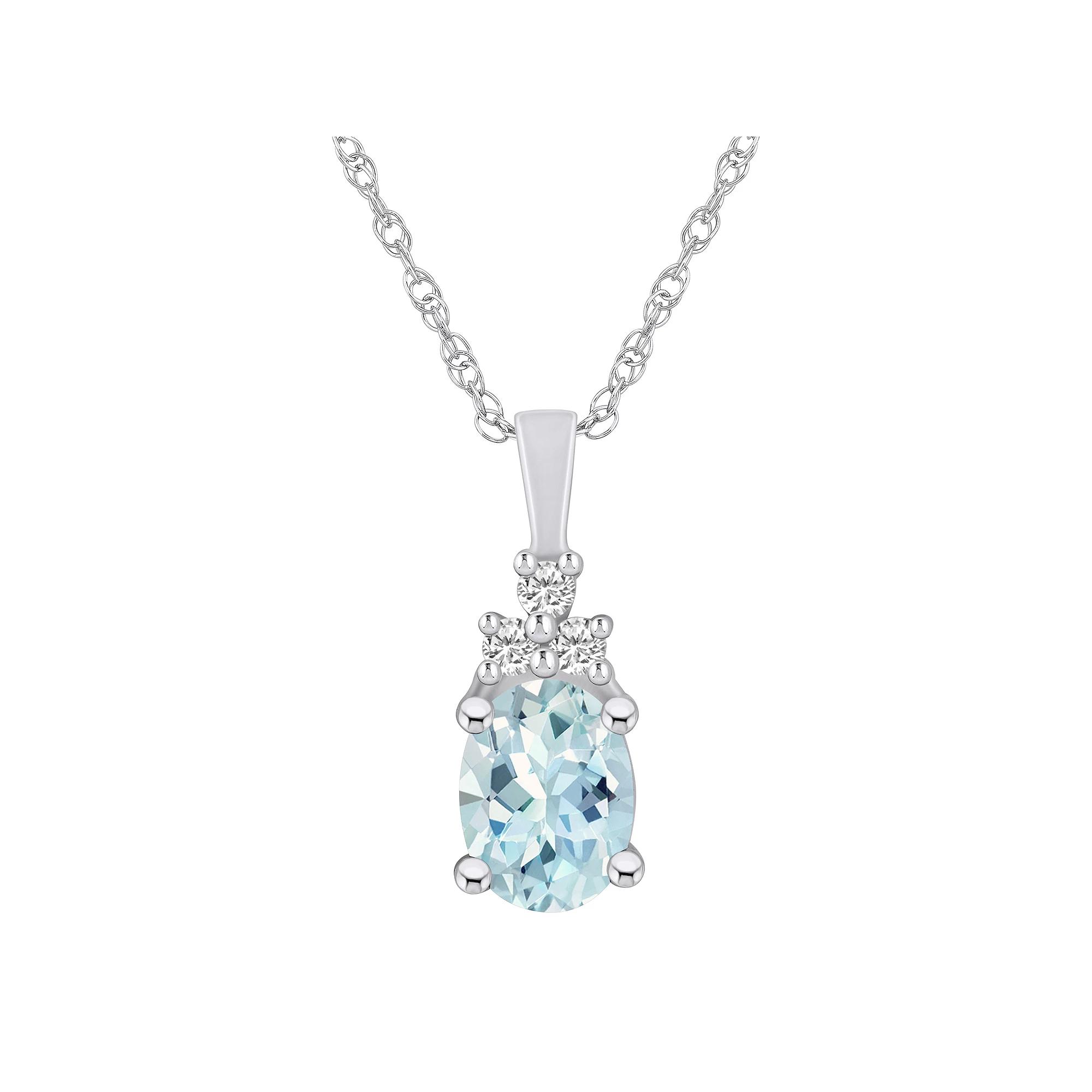 Alyson Layne 14k White Gold Oval Aquamarine & 1/10 Carat T.W. Diamond Pendant Necklace, Women's, Size: 18" Product Image