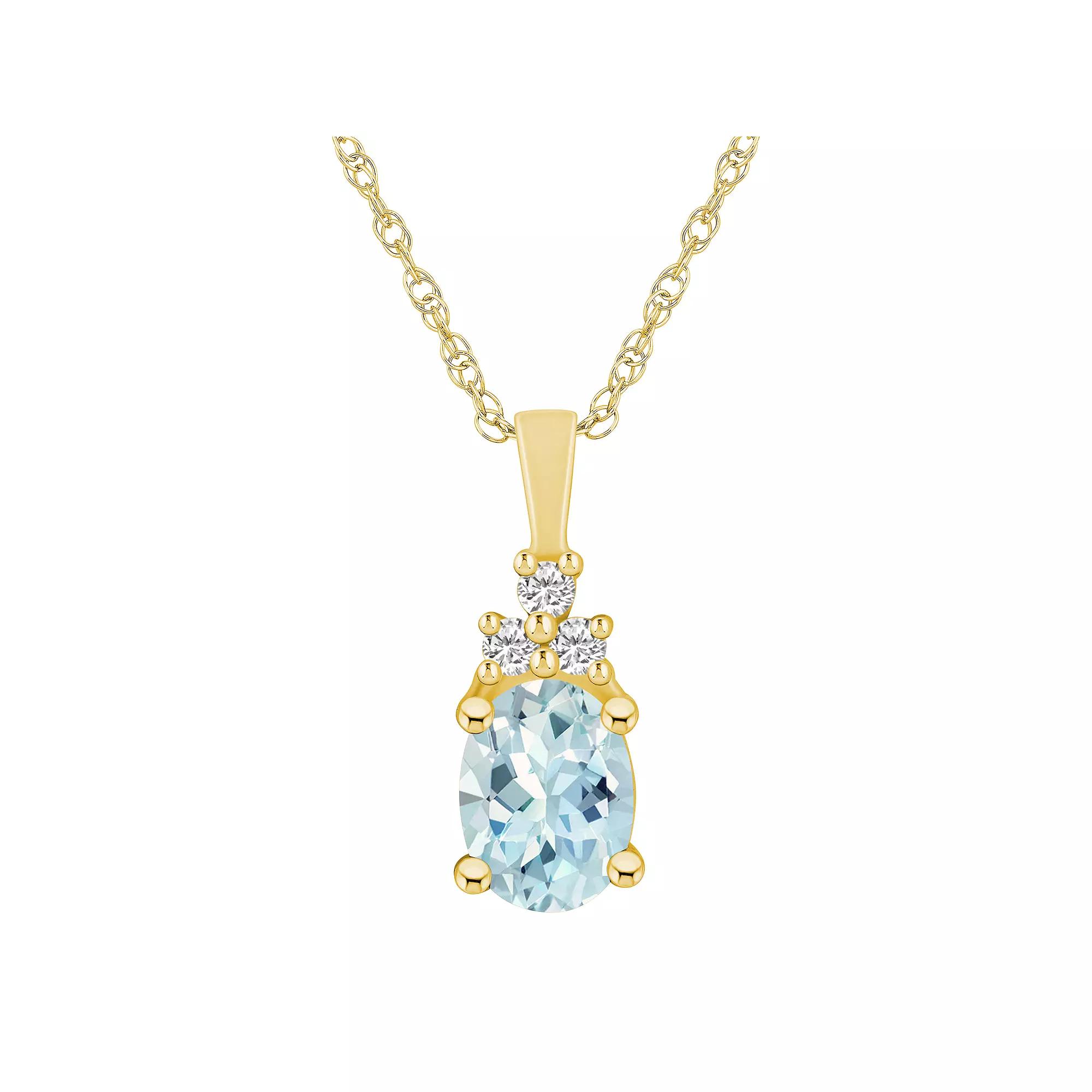 Alyson Layne 14k Gold Oval Aquamarine & 1/10 Carat T.W. Diamond Pendant Necklace, Women's, Size: 18" Product Image