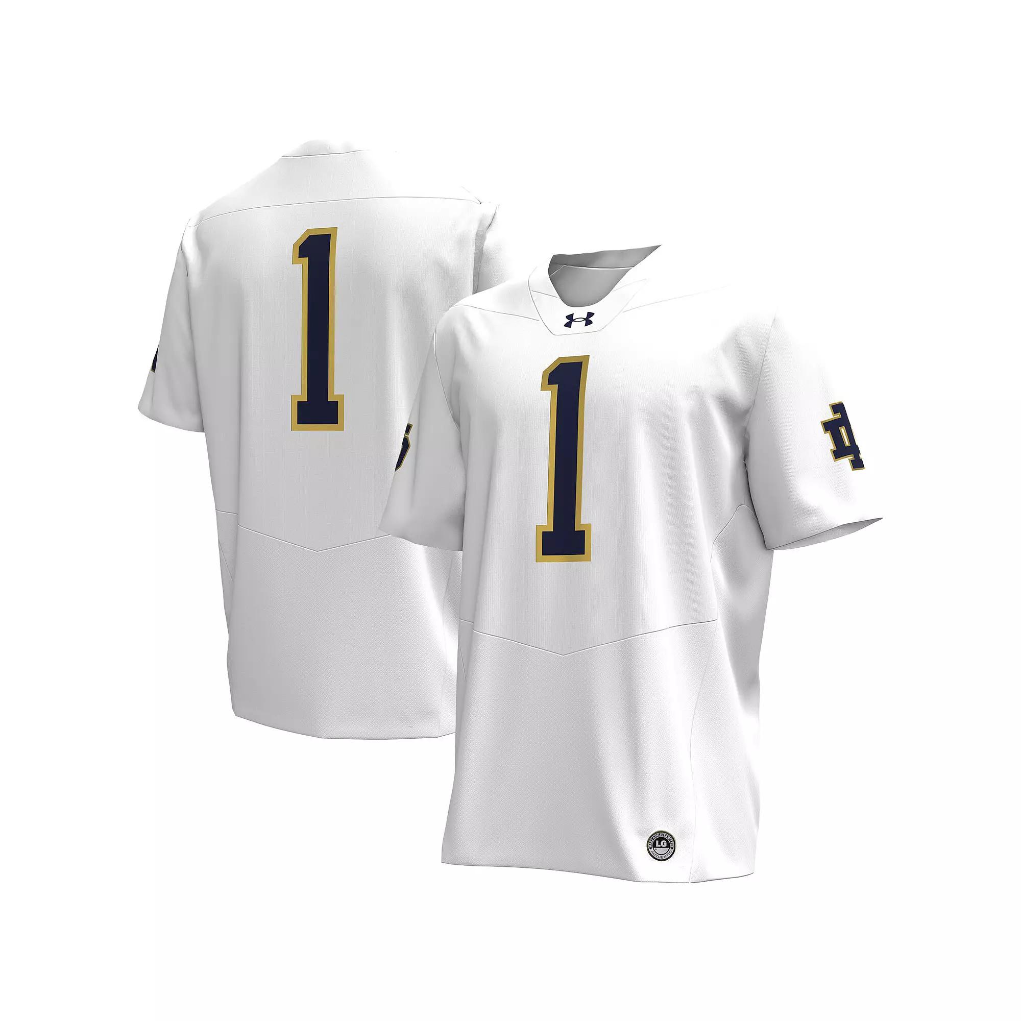 Men's Under Armour #1 White Notre Dame Fighting Irish Replica Football Jersey, Size: XL Product Image