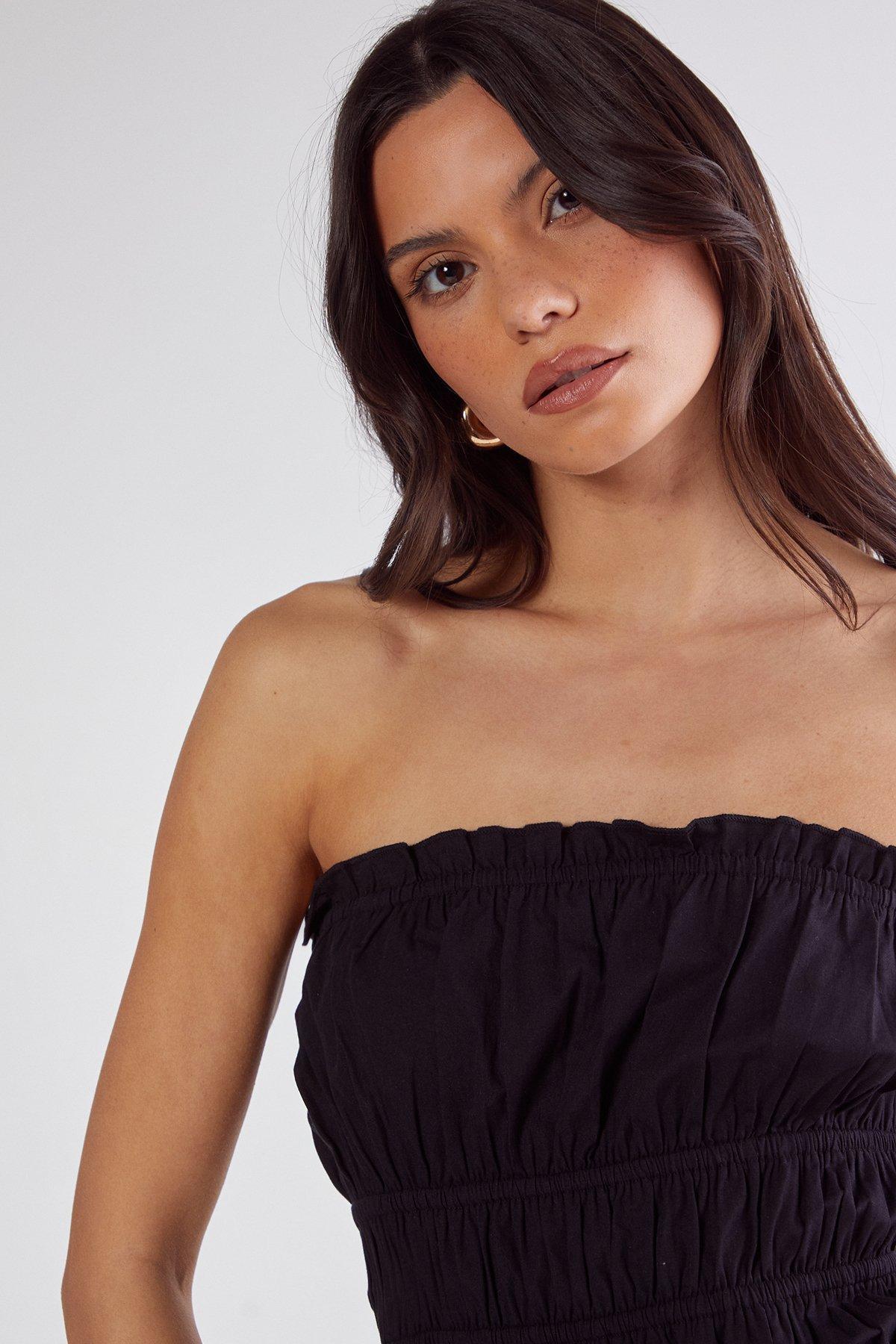 Cotton Poplin Bandeau Ruched Midi Dress Product Image