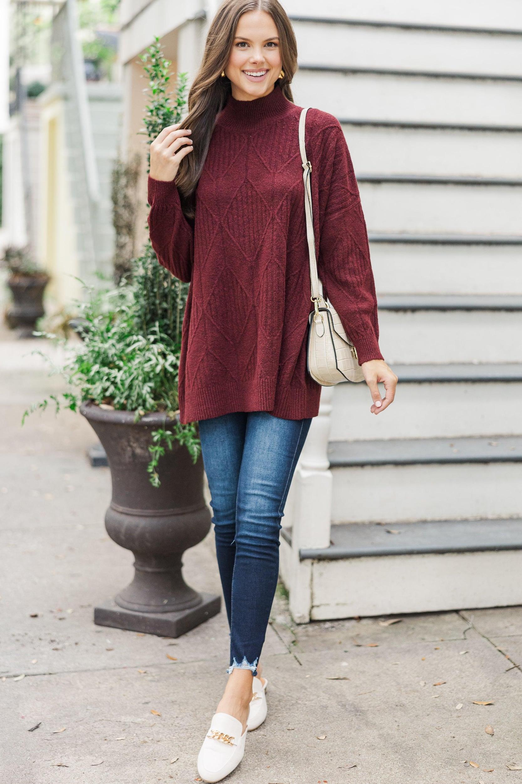 Walk The Walk Burgundy Sweater Female Product Image