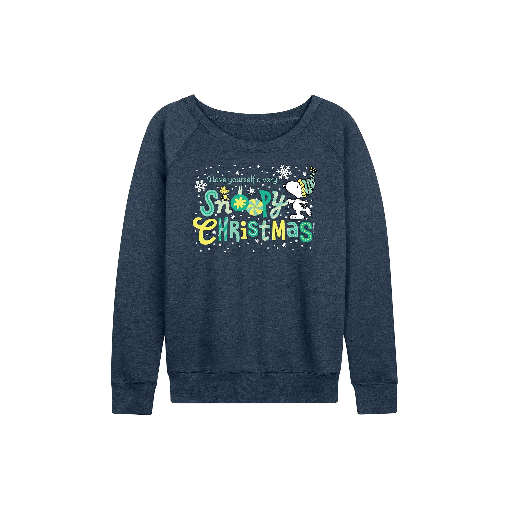 Women's Peanuts Snoopy Christmas French Terry Long Sleeve Tee,  Product Image