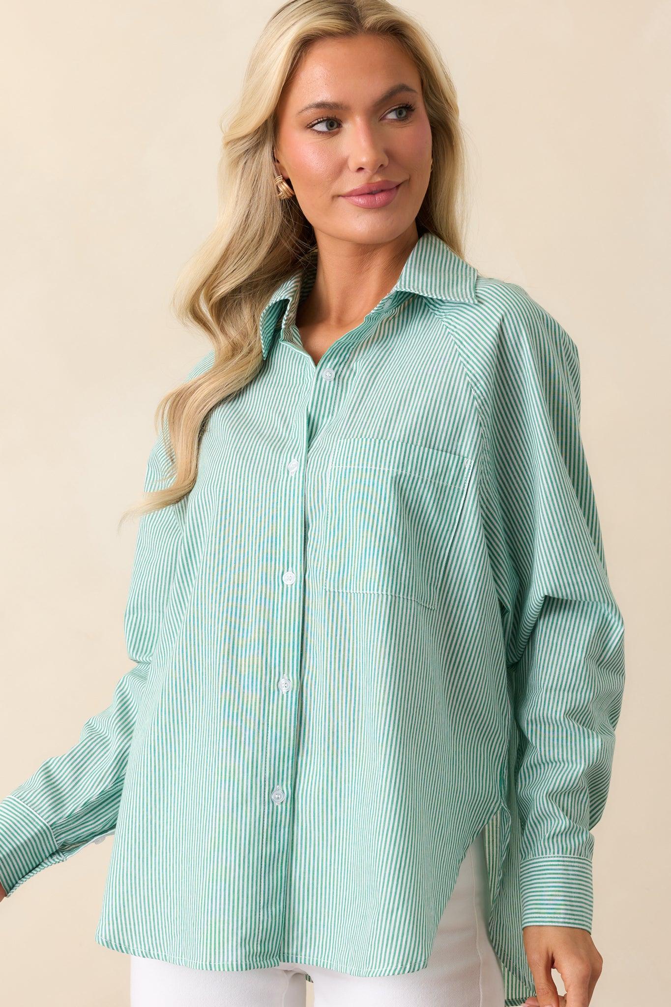 Sutton Grass Green Stripe Cotton Top Product Image